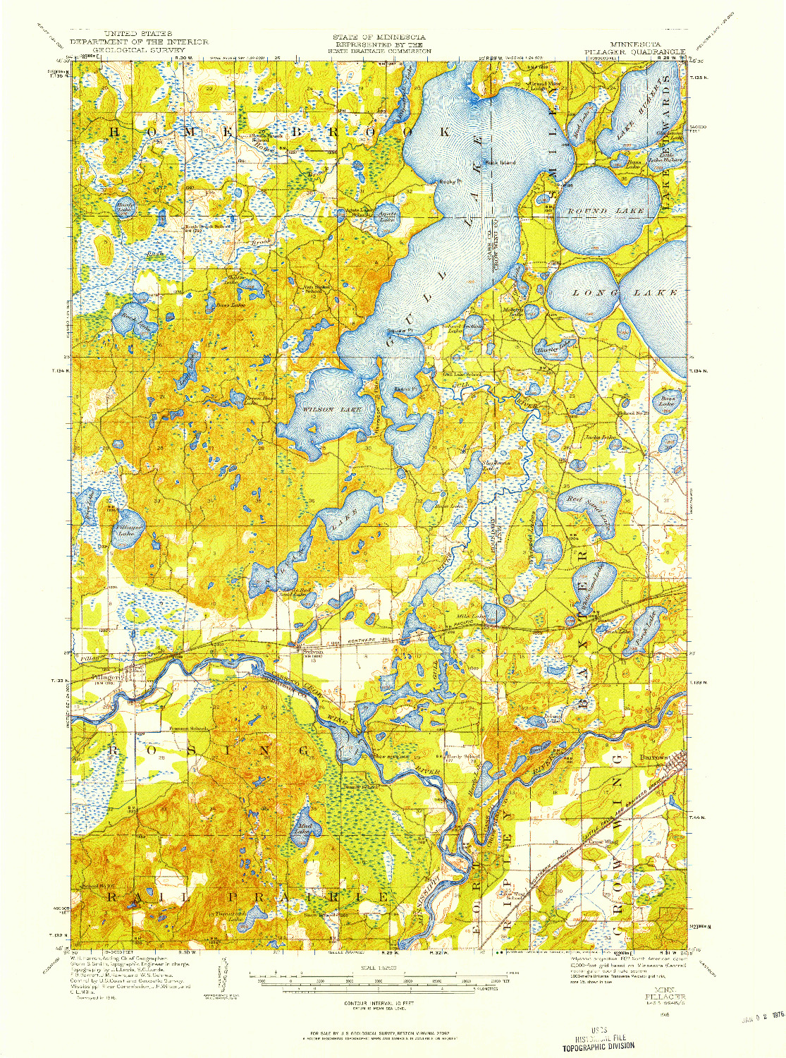 USGS 1:62500-SCALE QUADRANGLE FOR PILLAGER, MN 1916