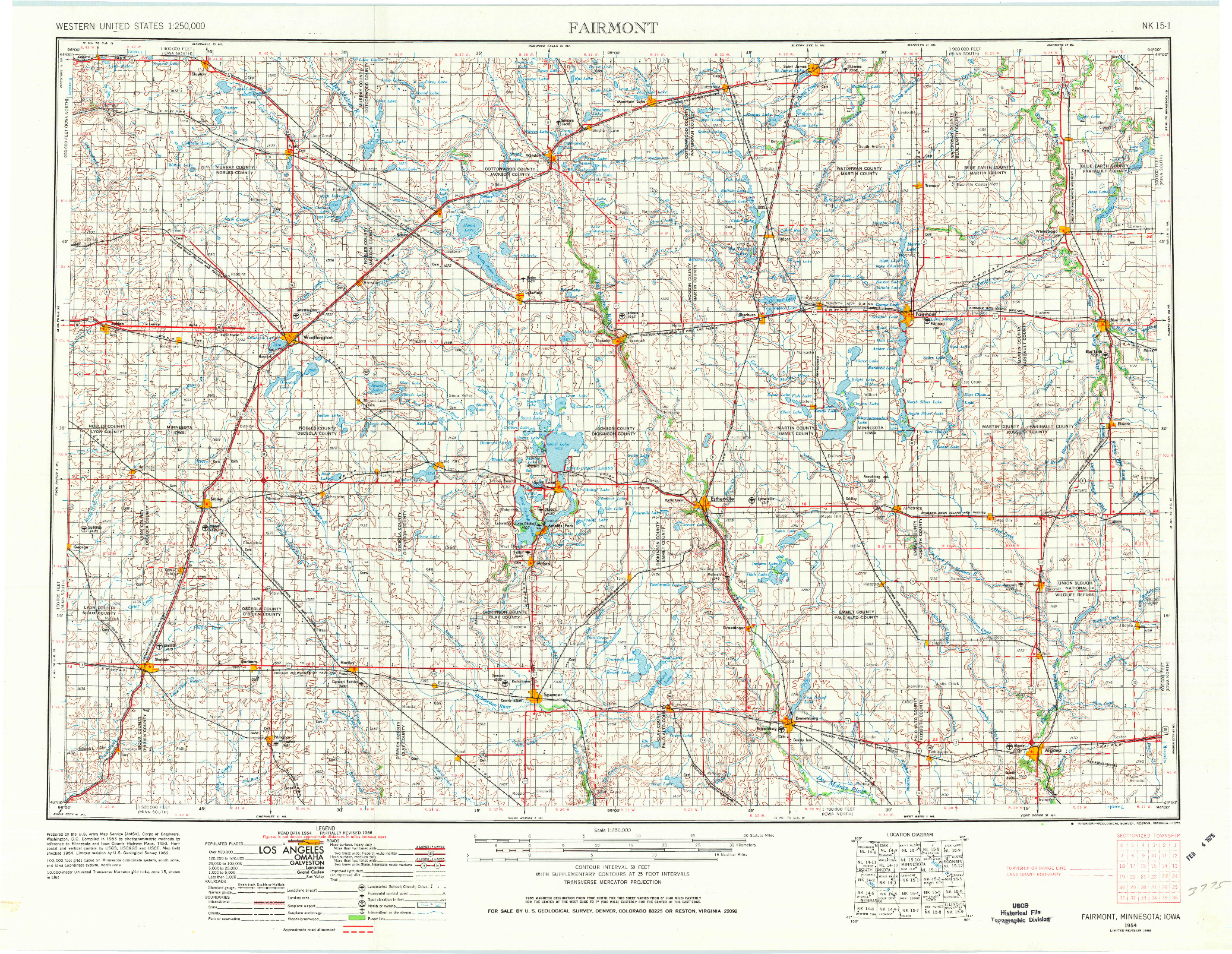 USGS 1:250000-SCALE QUADRANGLE FOR FAIRMONT, MN 1954