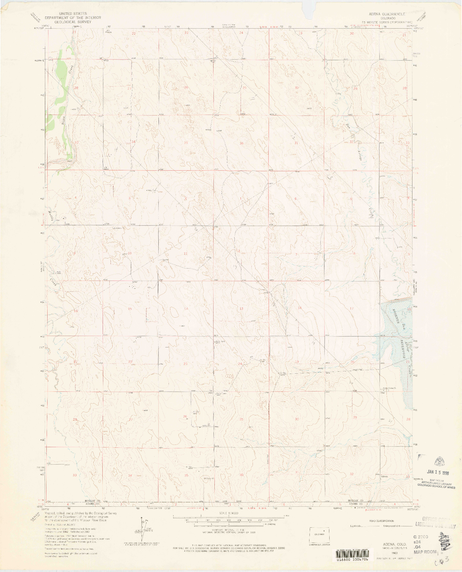 USGS 1:24000-SCALE QUADRANGLE FOR ADENA, CO 1963