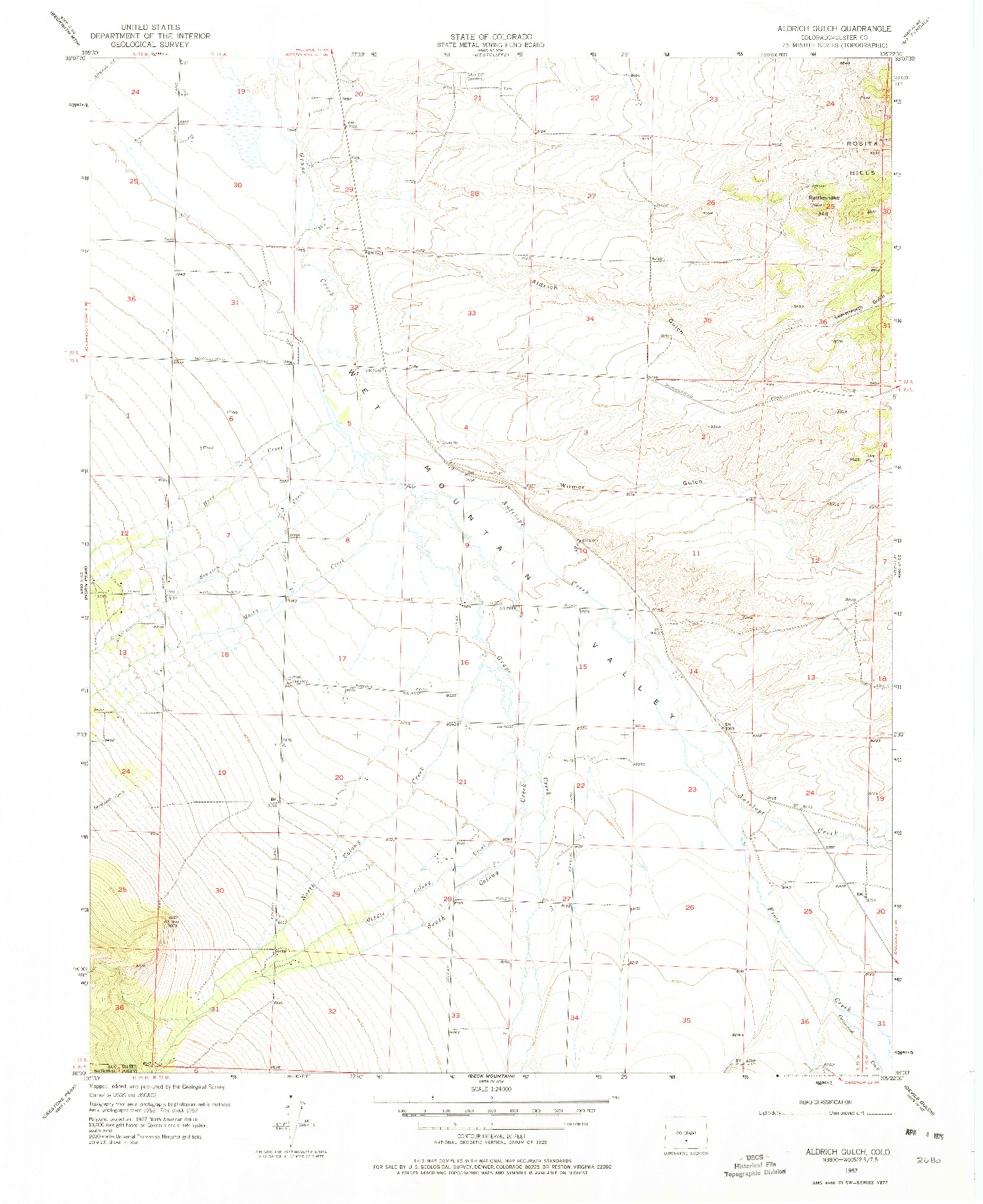 USGS 1:24000-SCALE QUADRANGLE FOR ALDRICH GULCH, CO 1957