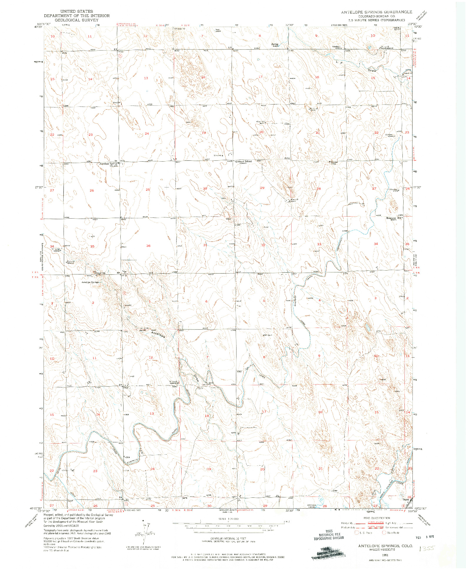 USGS 1:24000-SCALE QUADRANGLE FOR ANTELOPE SPRINGS, CO 1951