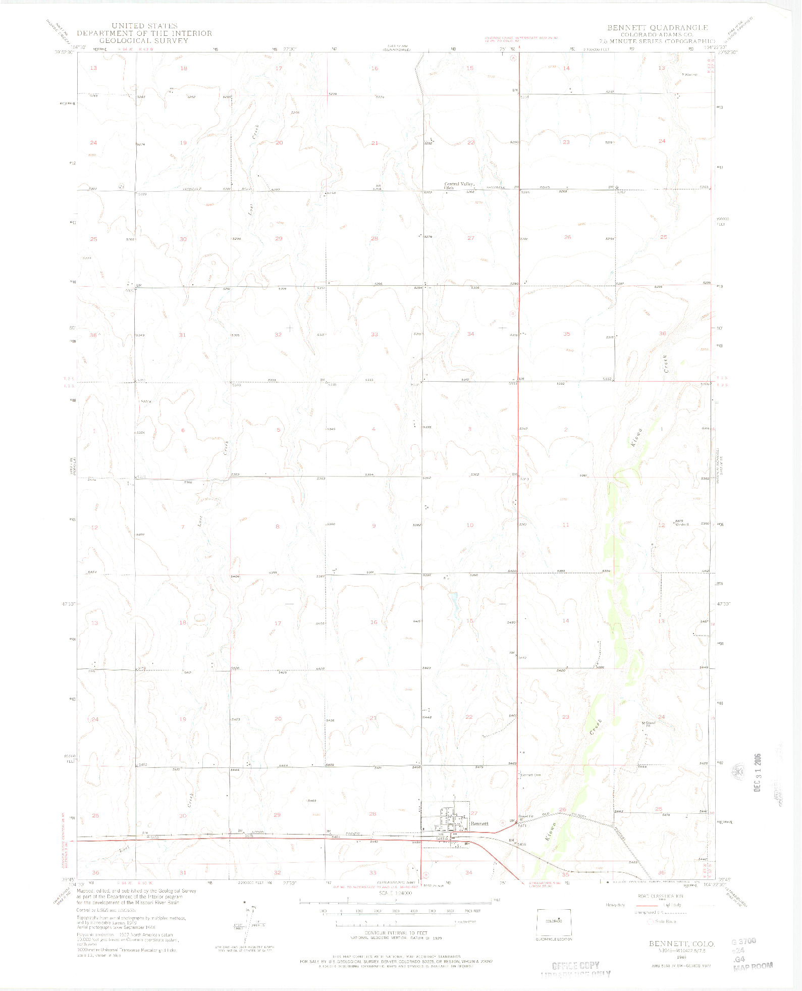 USGS 1:24000-SCALE QUADRANGLE FOR BENNETT, CO 1949