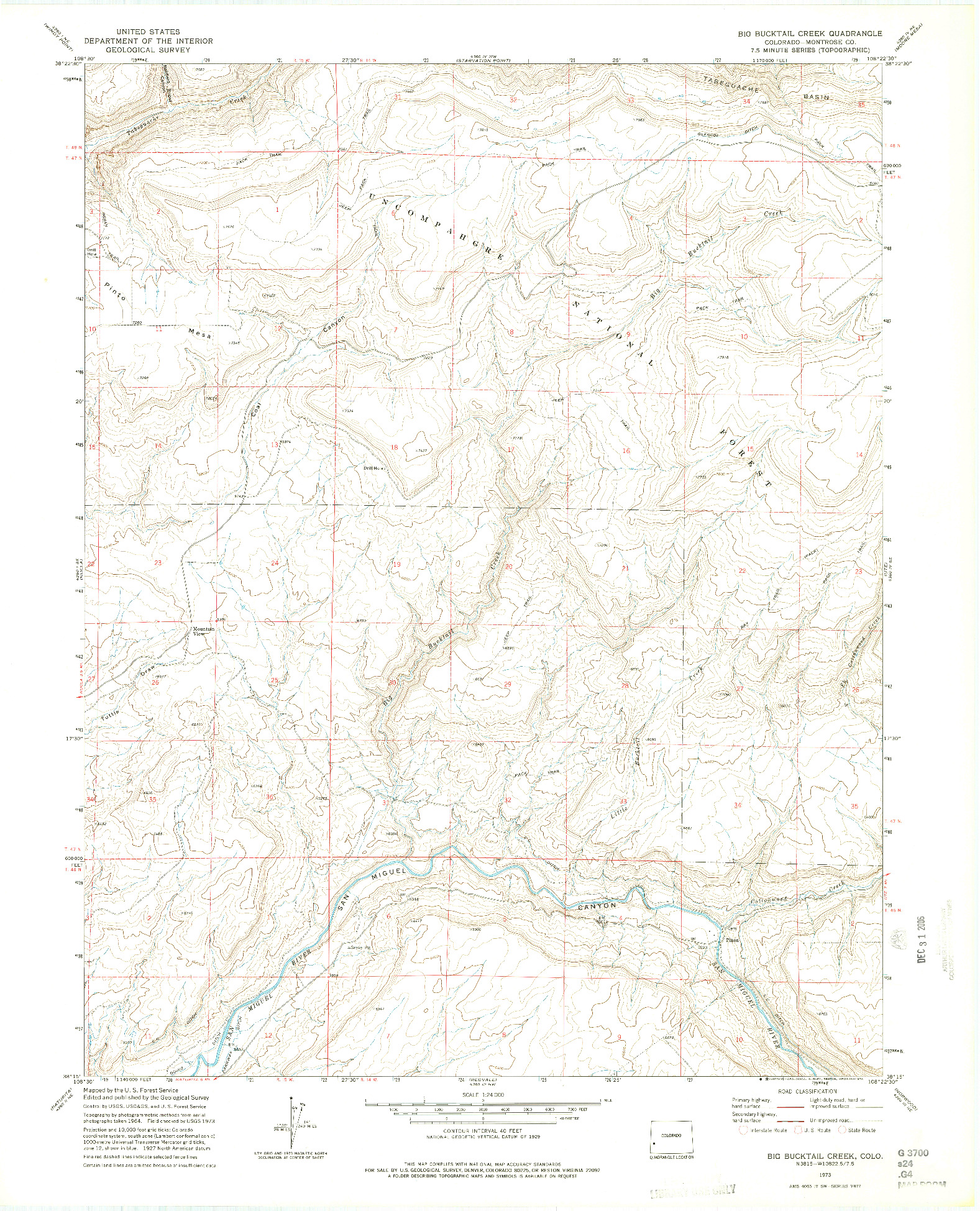 USGS 1:24000-SCALE QUADRANGLE FOR BIG BUCKTAIL CREEK, CO 1973