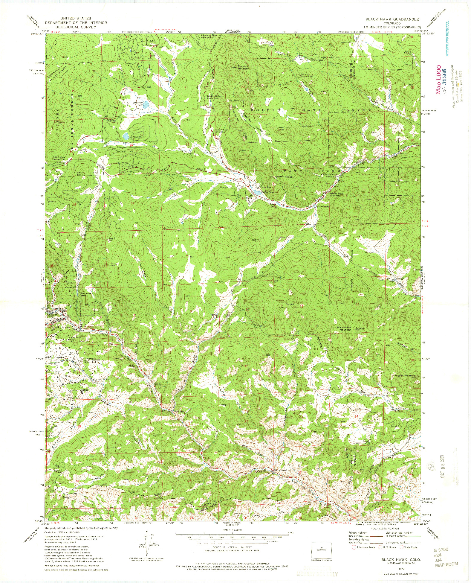 USGS 1:24000-SCALE QUADRANGLE FOR BLACK HAWK, CO 1972