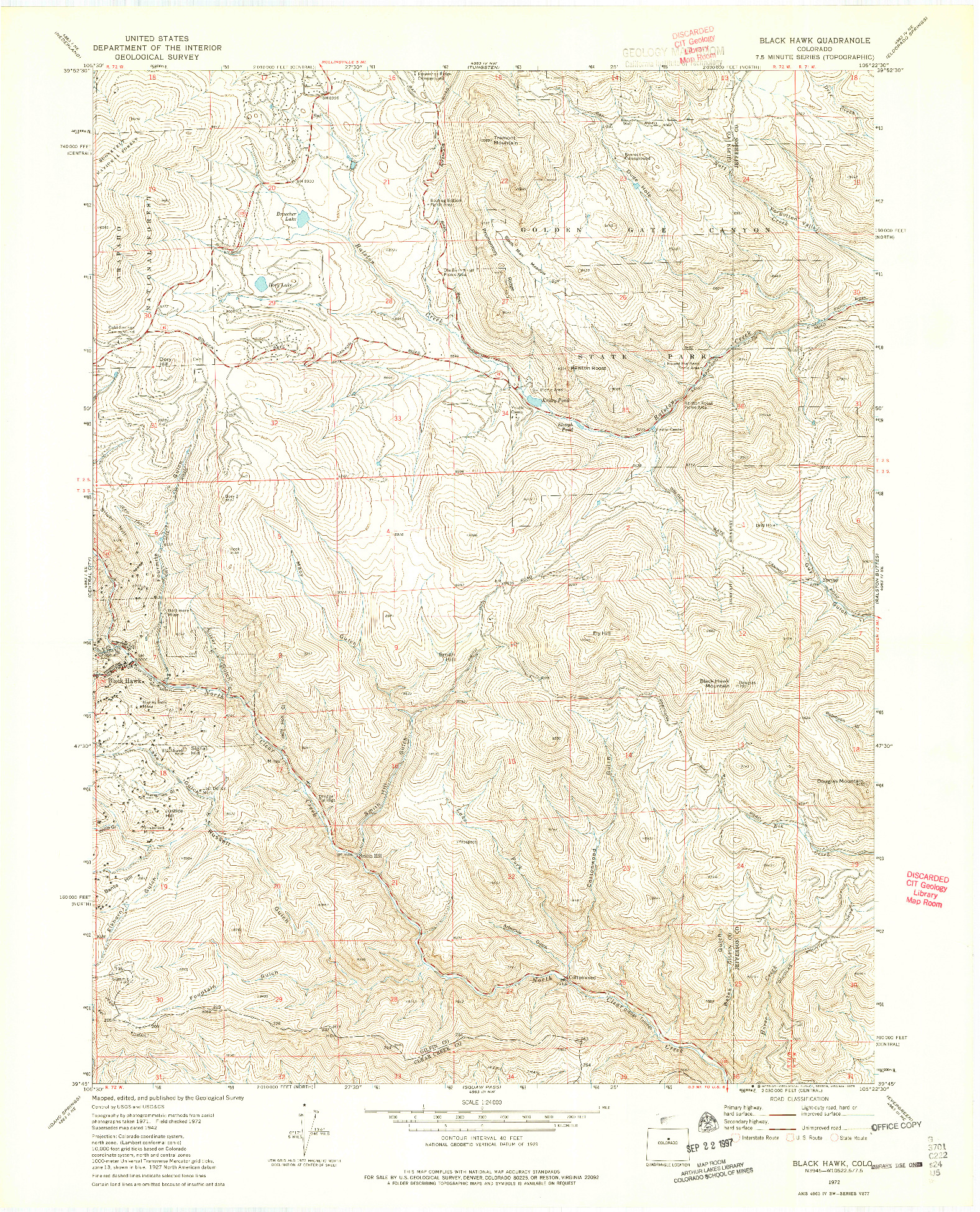 USGS 1:24000-SCALE QUADRANGLE FOR BLACK HAWK, CO 1972