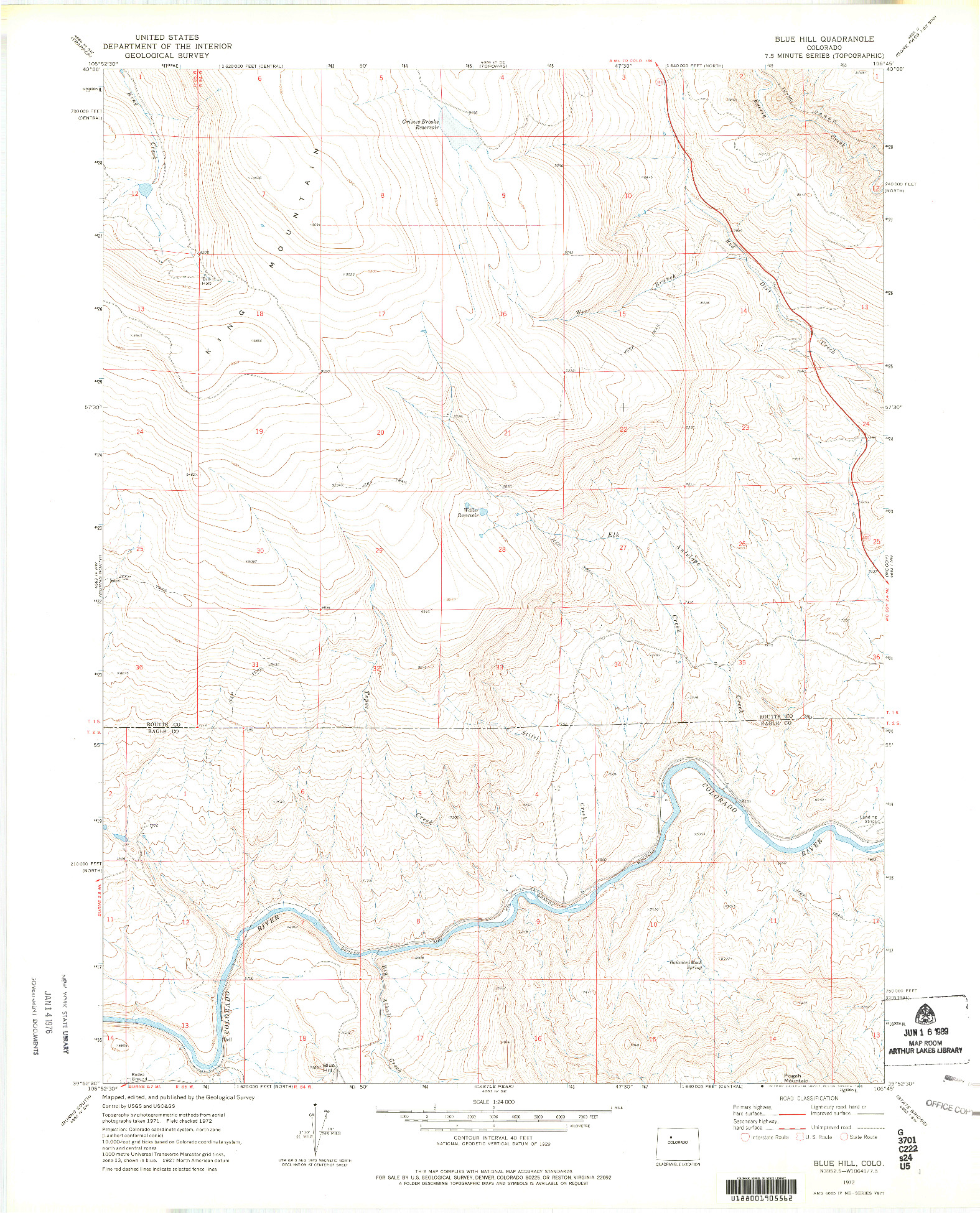 USGS 1:24000-SCALE QUADRANGLE FOR BLUE HILL, CO 1972
