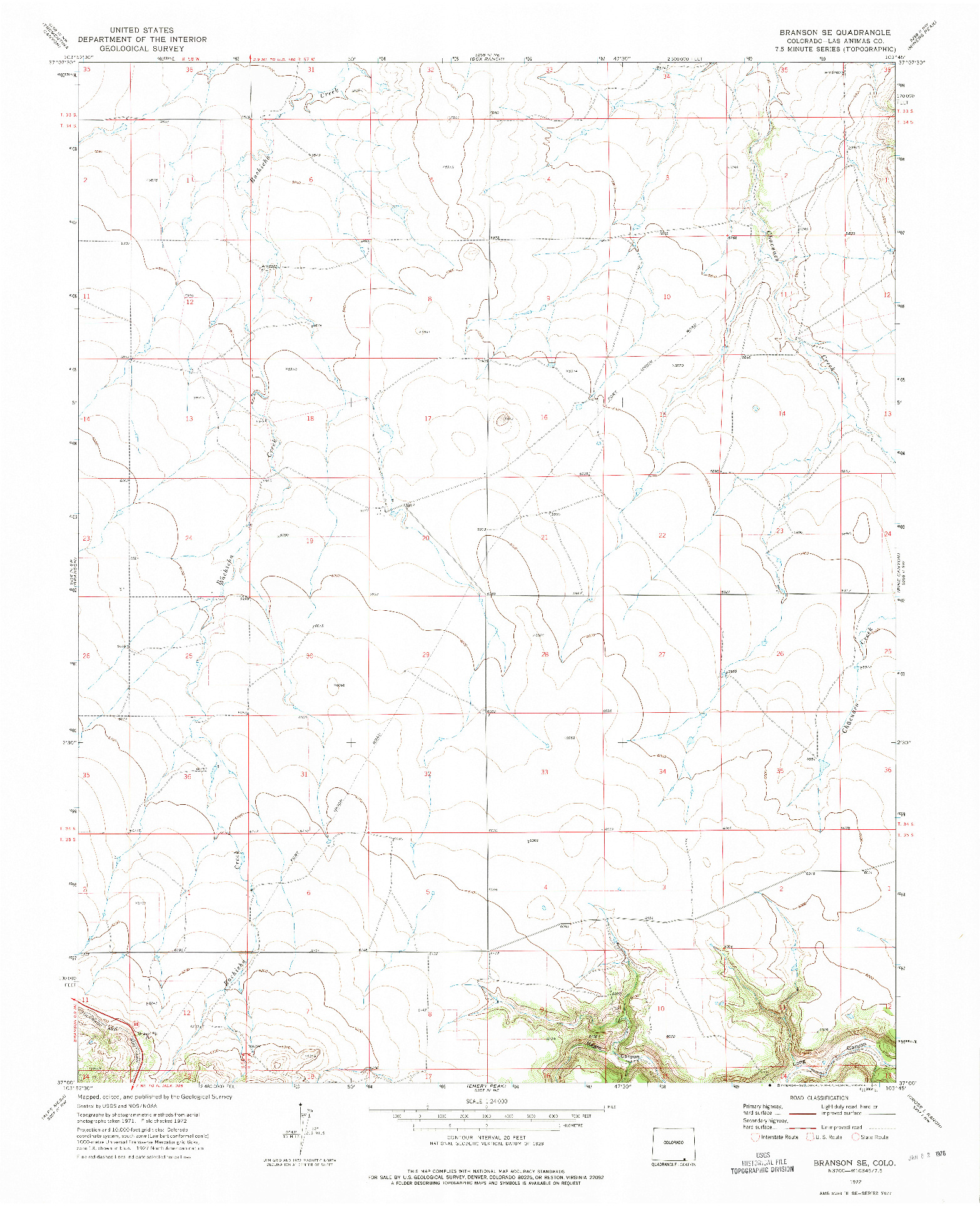 USGS 1:24000-SCALE QUADRANGLE FOR BRANSON SE, CO 1972