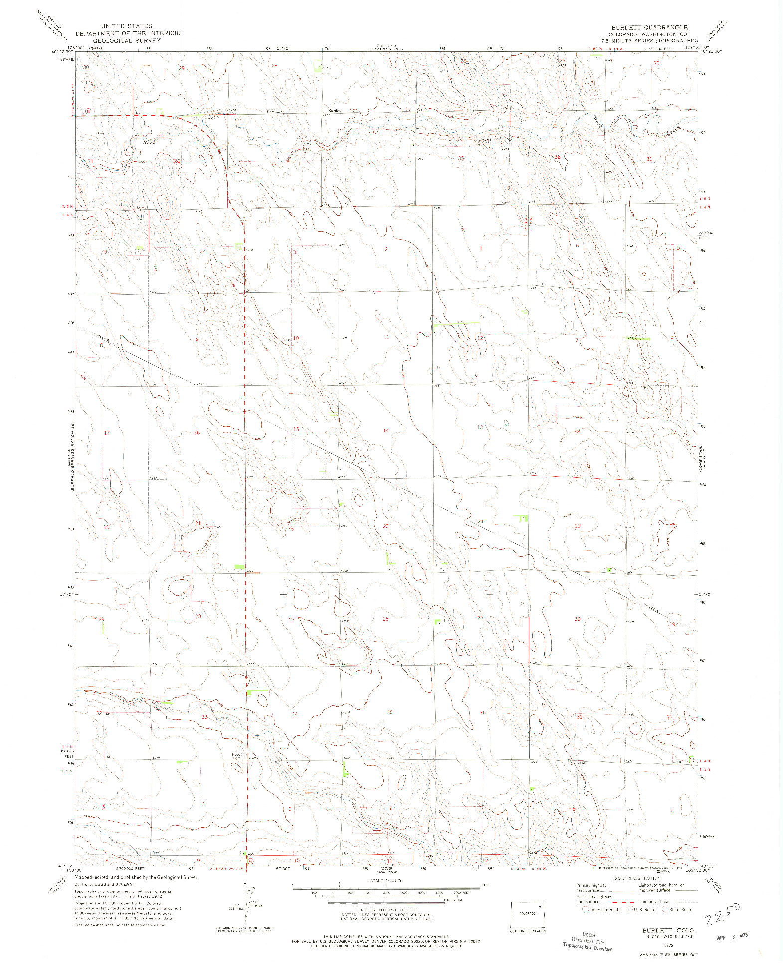 USGS 1:24000-SCALE QUADRANGLE FOR BURDETT, CO 1972