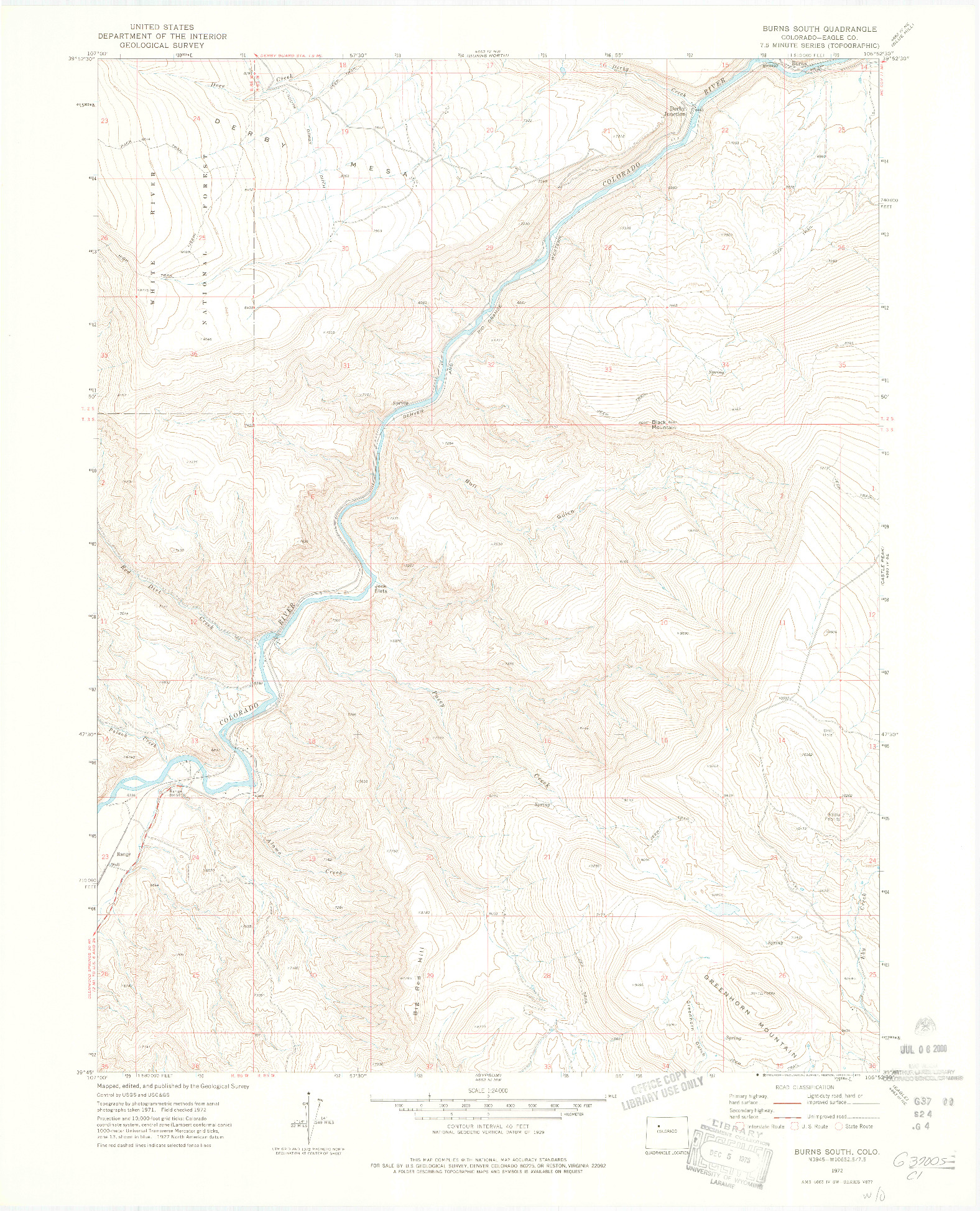 USGS 1:24000-SCALE QUADRANGLE FOR BURNS SOUTH, CO 1972