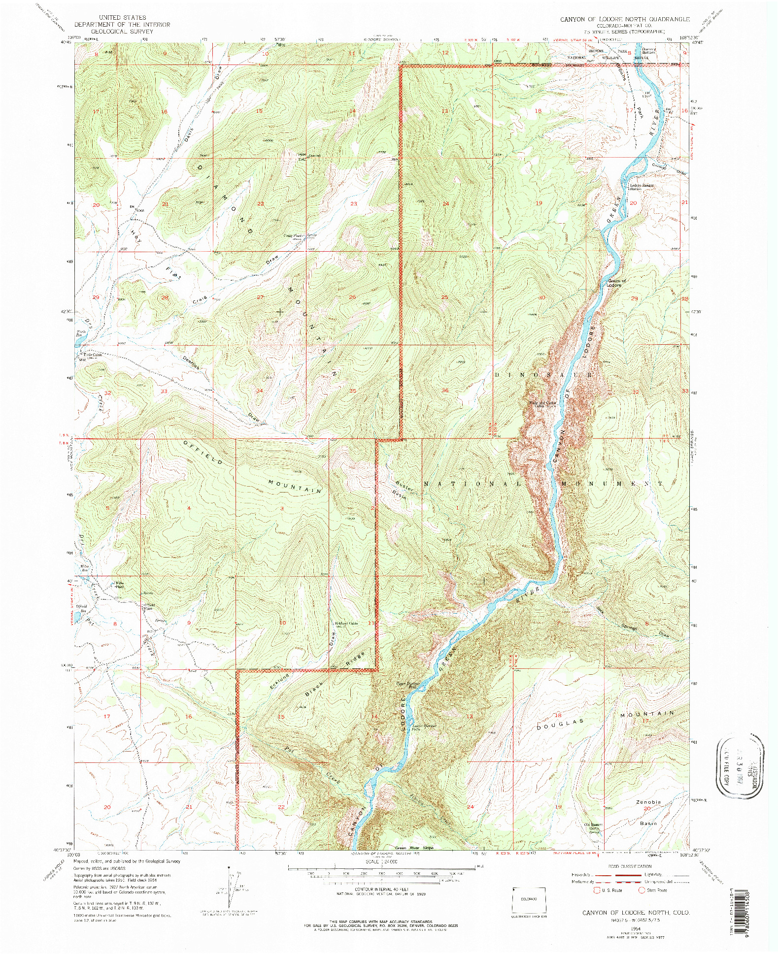 USGS 1:24000-SCALE QUADRANGLE FOR CANYON OF LODORE NORTH, CO 1954