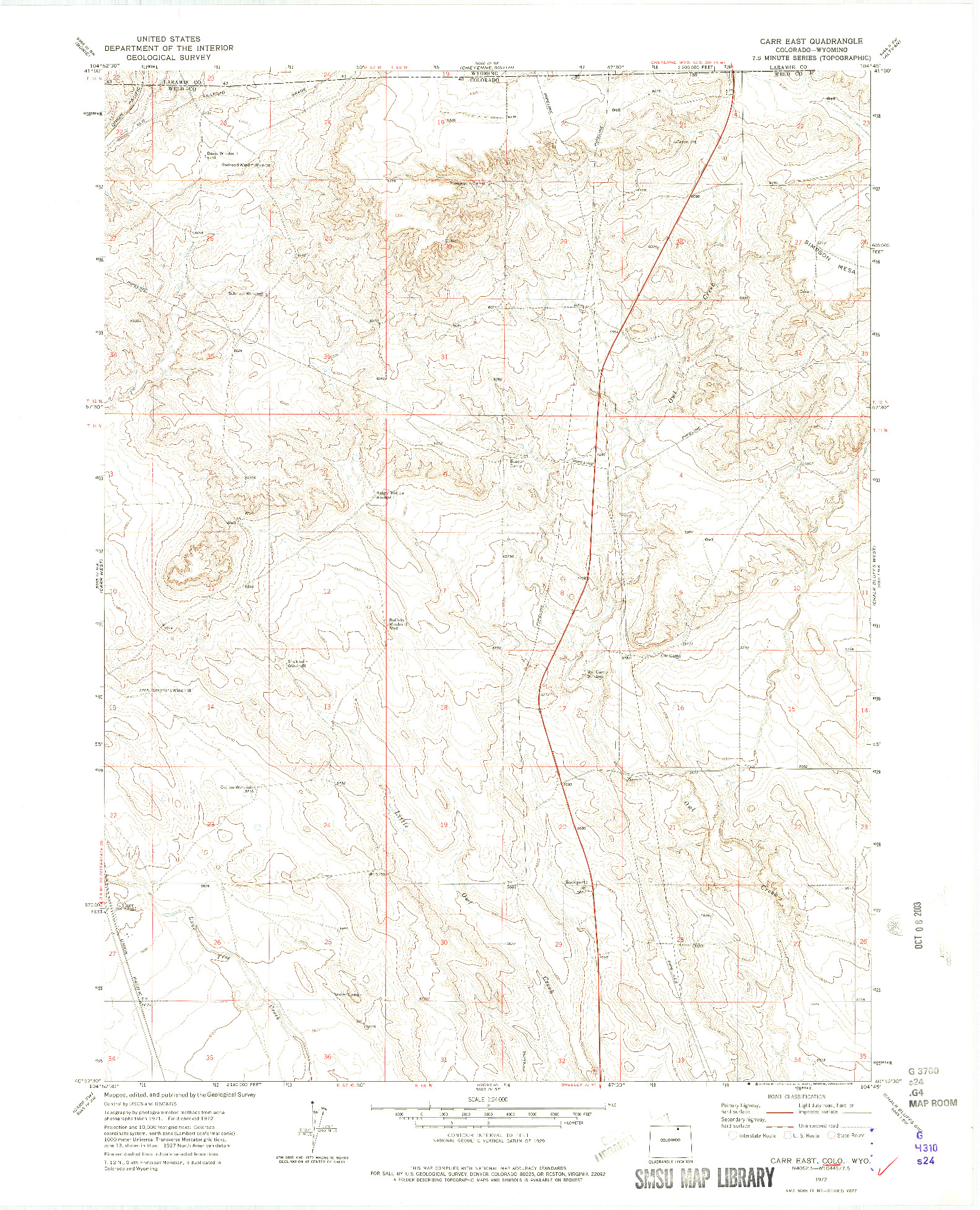 USGS 1:24000-SCALE QUADRANGLE FOR CARR EAST, CO 1972