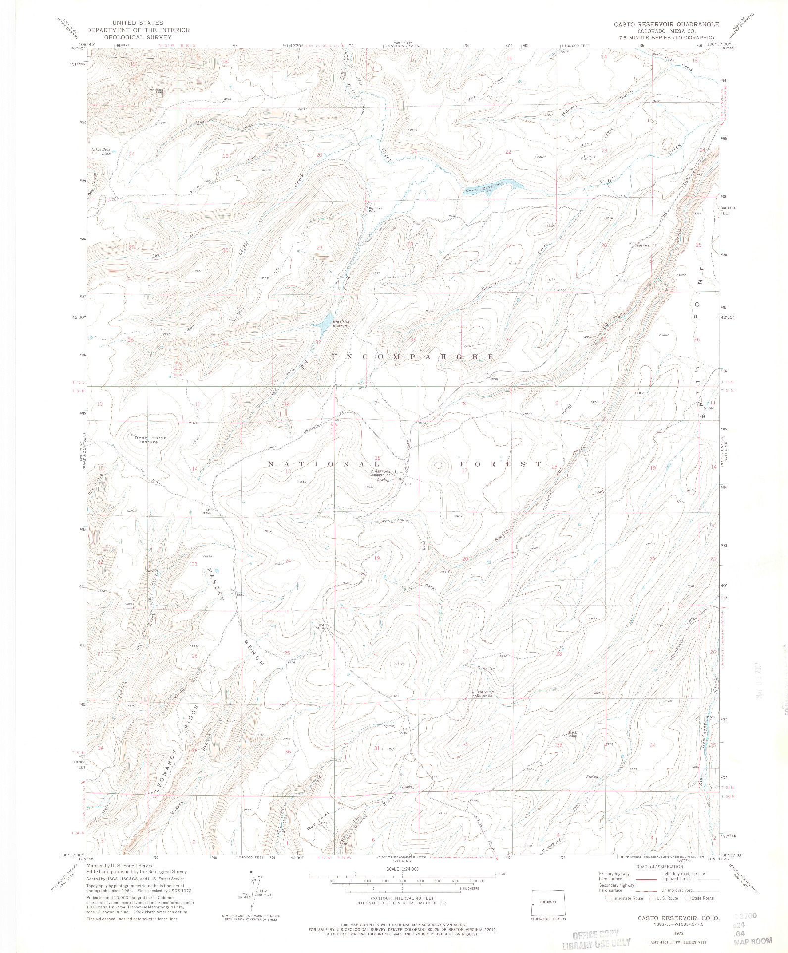 USGS 1:24000-SCALE QUADRANGLE FOR CASTO RESERVOIR, CO 1972