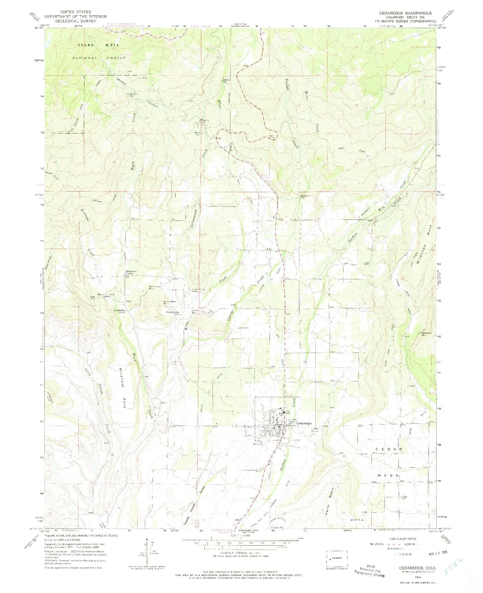 USGS 1:24000-SCALE QUADRANGLE FOR CEDAREDGE, CO 1965