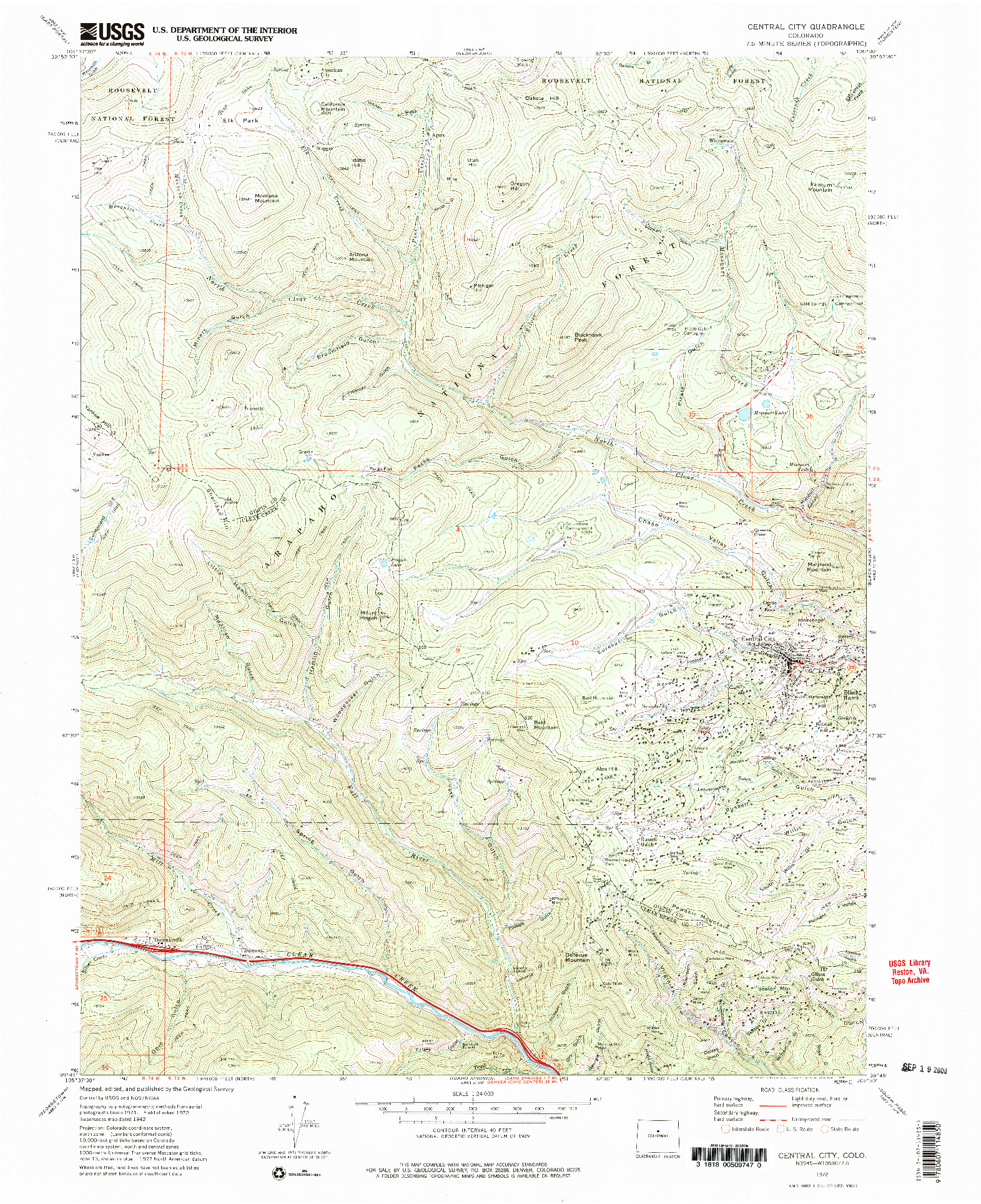 USGS 1:24000-SCALE QUADRANGLE FOR CENTRAL CITY, CO 1972