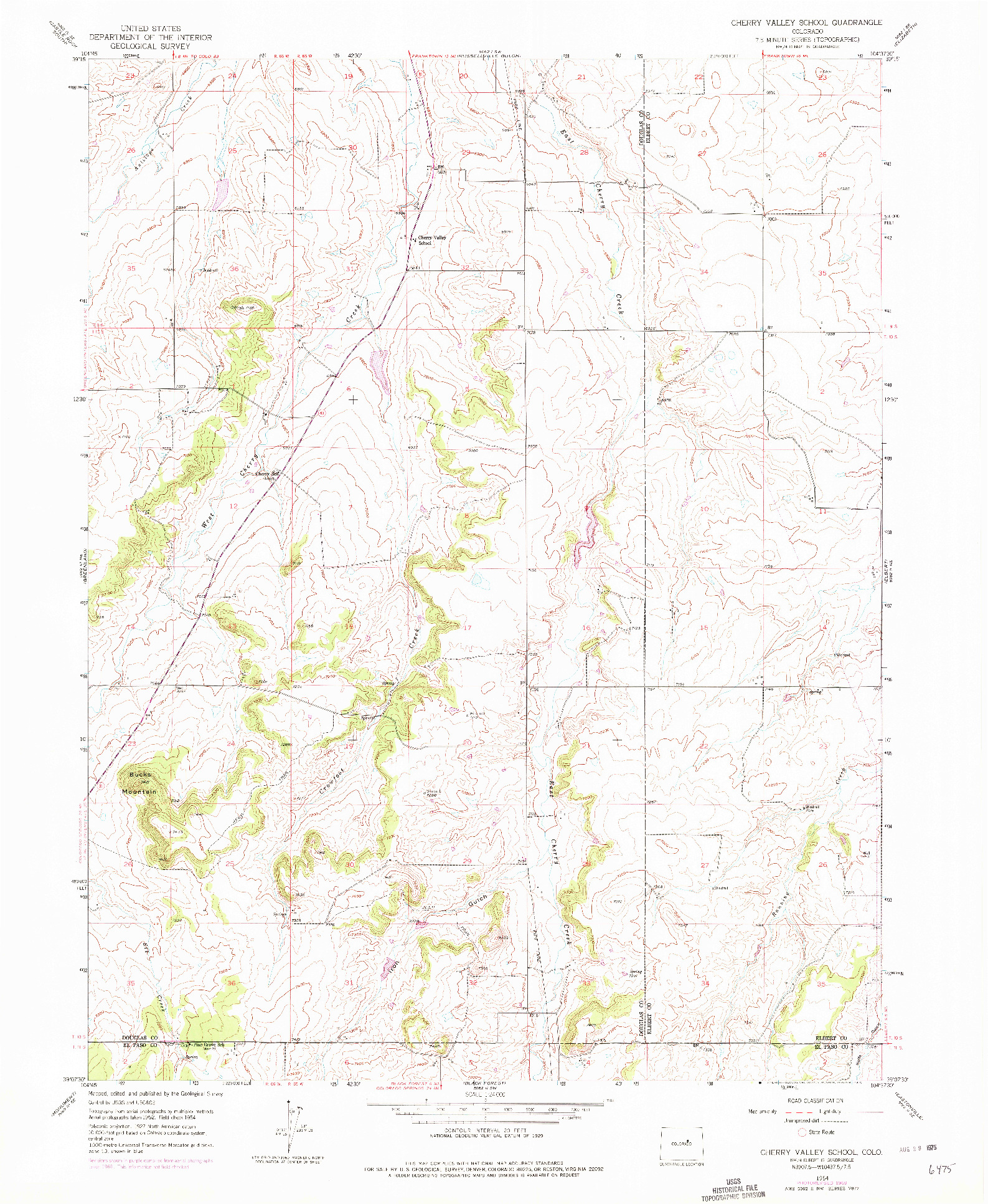 USGS 1:24000-SCALE QUADRANGLE FOR CHERRY VALLEY SCHOOL, CO 1954