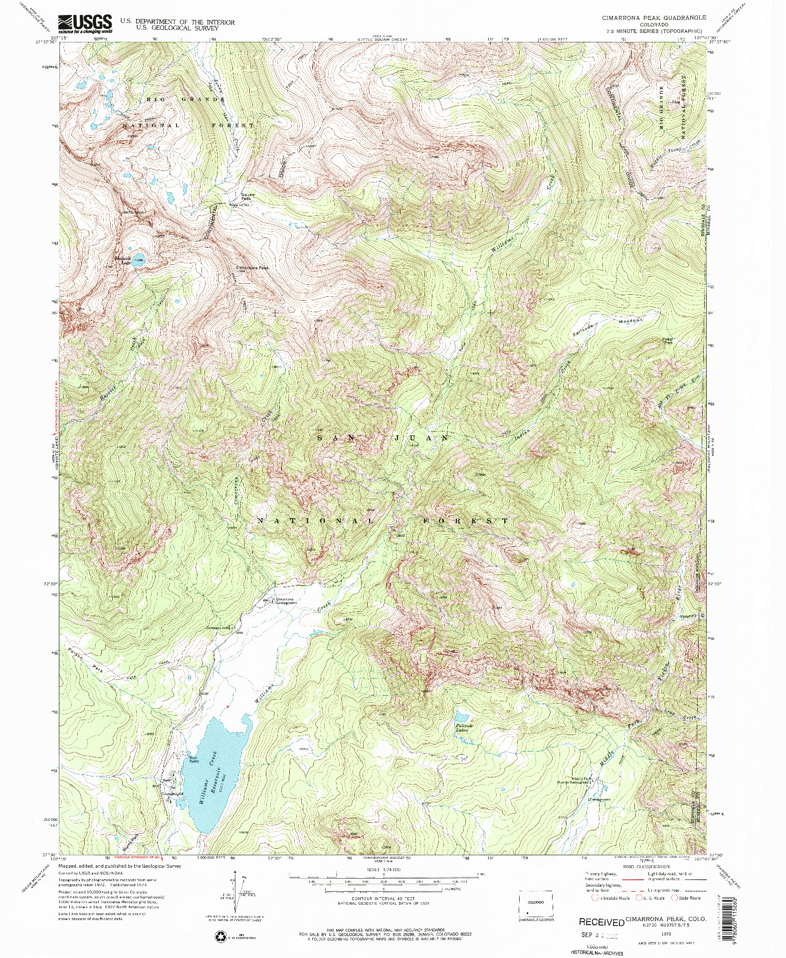 USGS 1:24000-SCALE QUADRANGLE FOR CIMARRONA PEAK, CO 1973