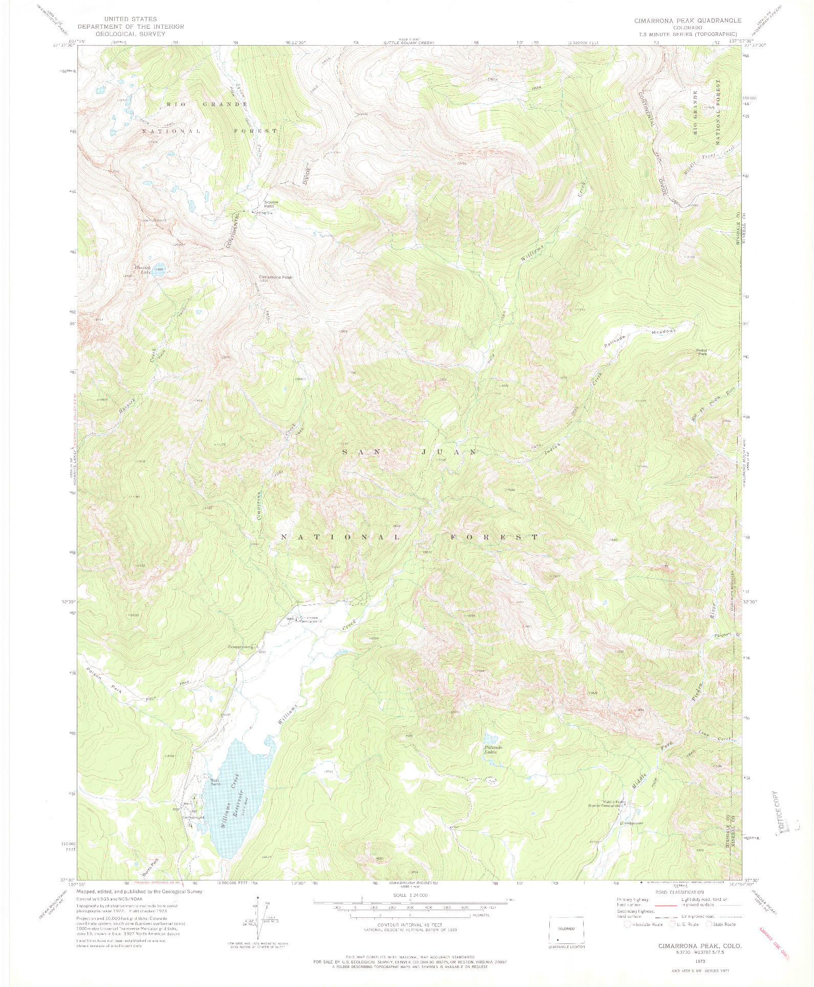 USGS 1:24000-SCALE QUADRANGLE FOR CIMARRONA PEAK, CO 1973