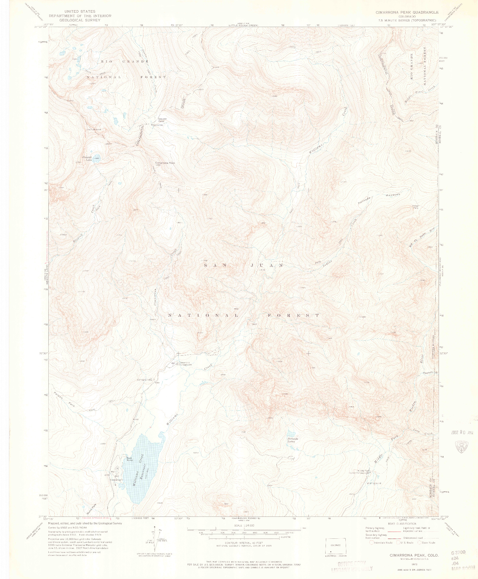 USGS 1:24000-SCALE QUADRANGLE FOR CIMARRONA PEAK, CO 1973