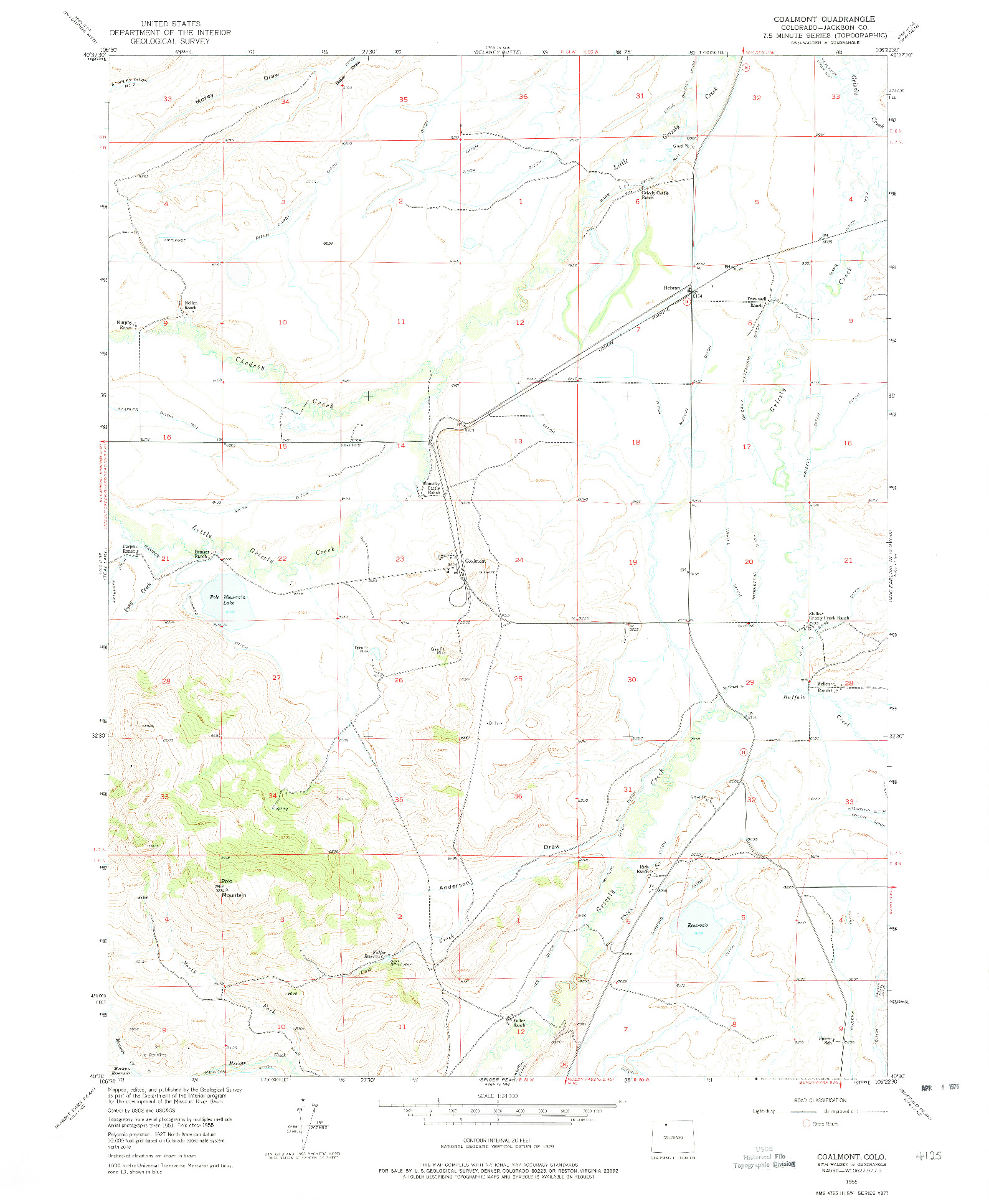 USGS 1:24000-SCALE QUADRANGLE FOR COALMONT, CO 1955