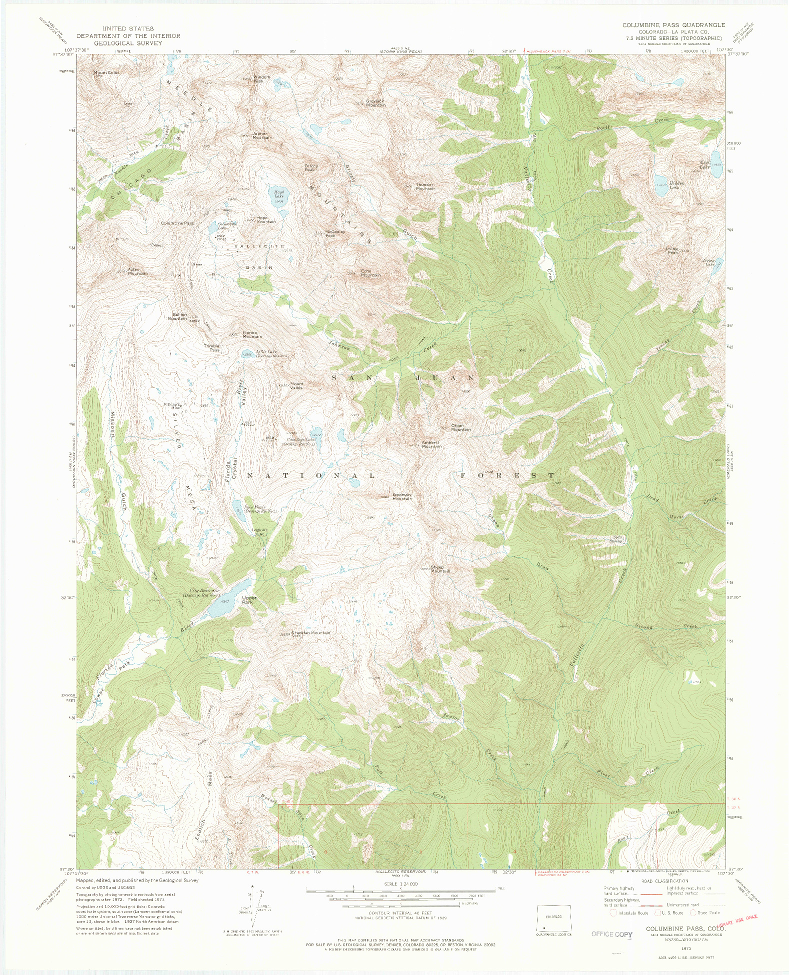 USGS 1:24000-SCALE QUADRANGLE FOR COLUMBINE PASS, CO 1973