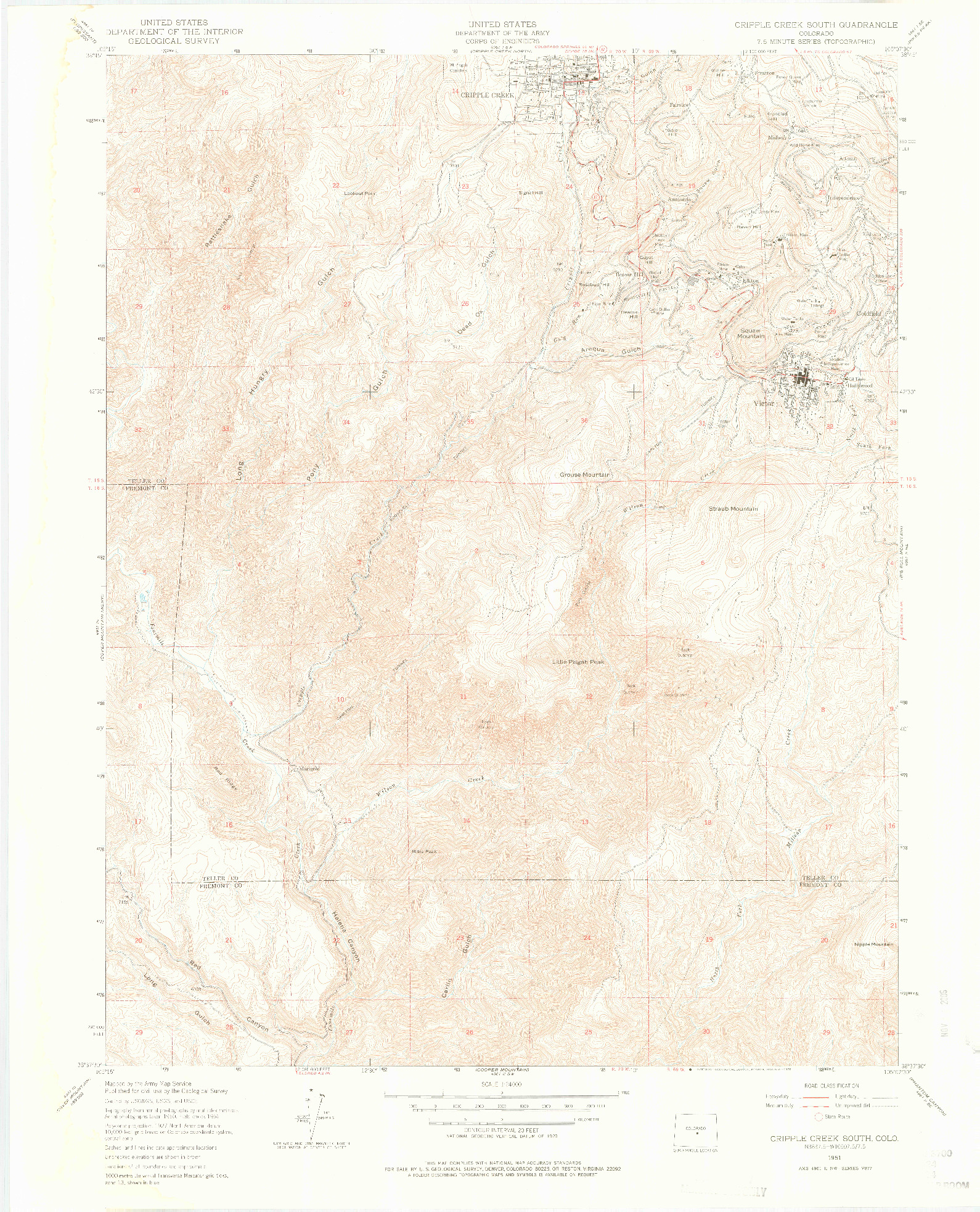 USGS 1:24000-SCALE QUADRANGLE FOR CRIPPLE CREEK SOUTH, CO 1951