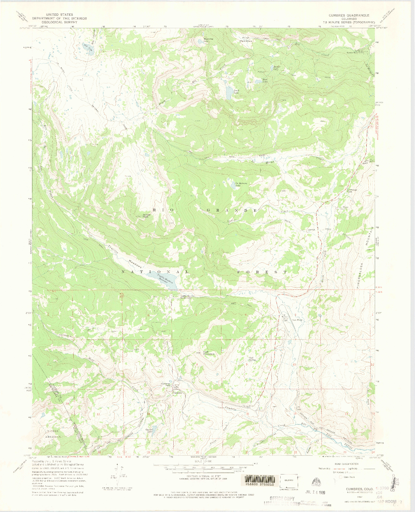 USGS 1:24000-SCALE QUADRANGLE FOR CUMBRES, CO 1967