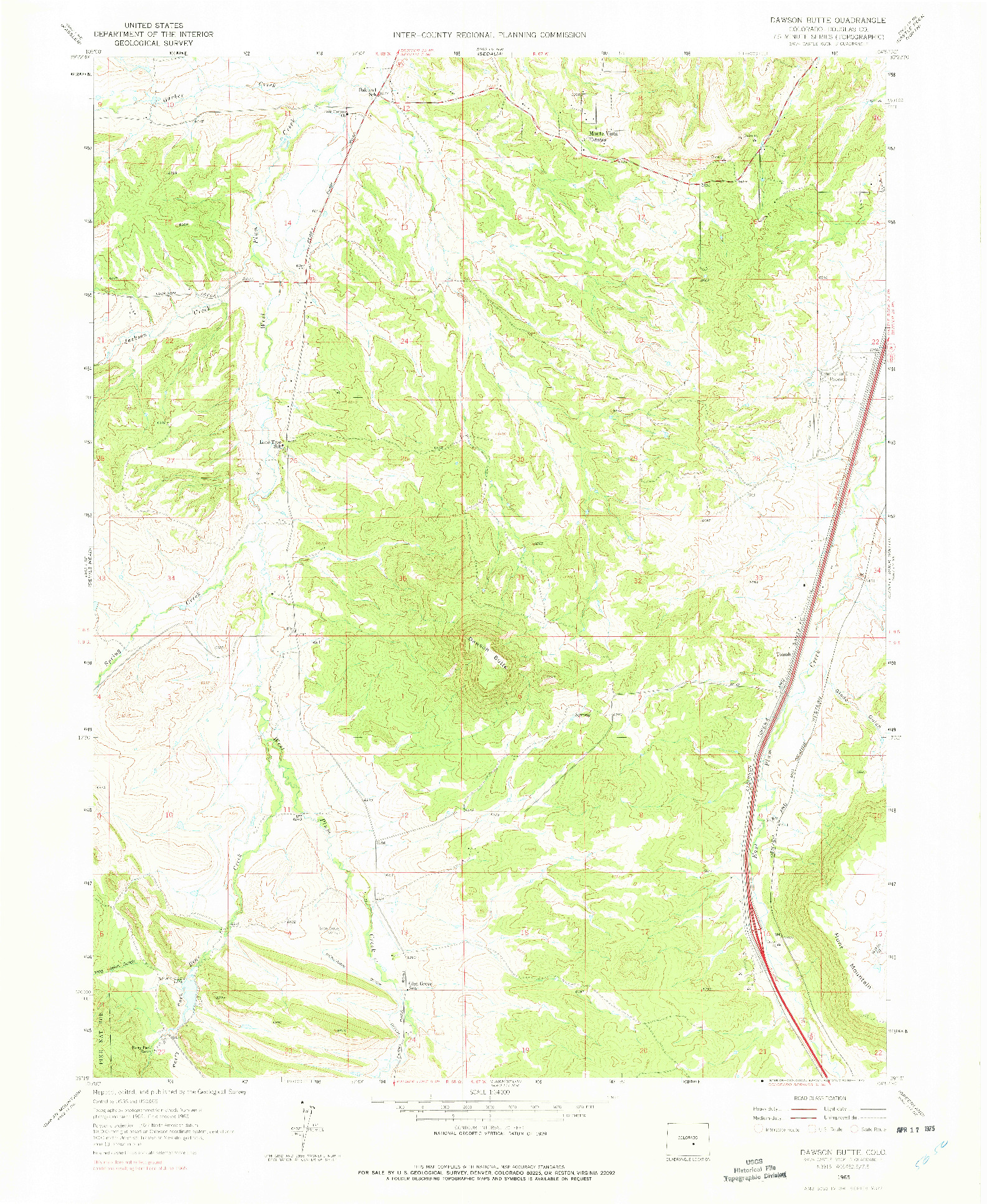 USGS 1:24000-SCALE QUADRANGLE FOR DAWSON BUTTE, CO 1965