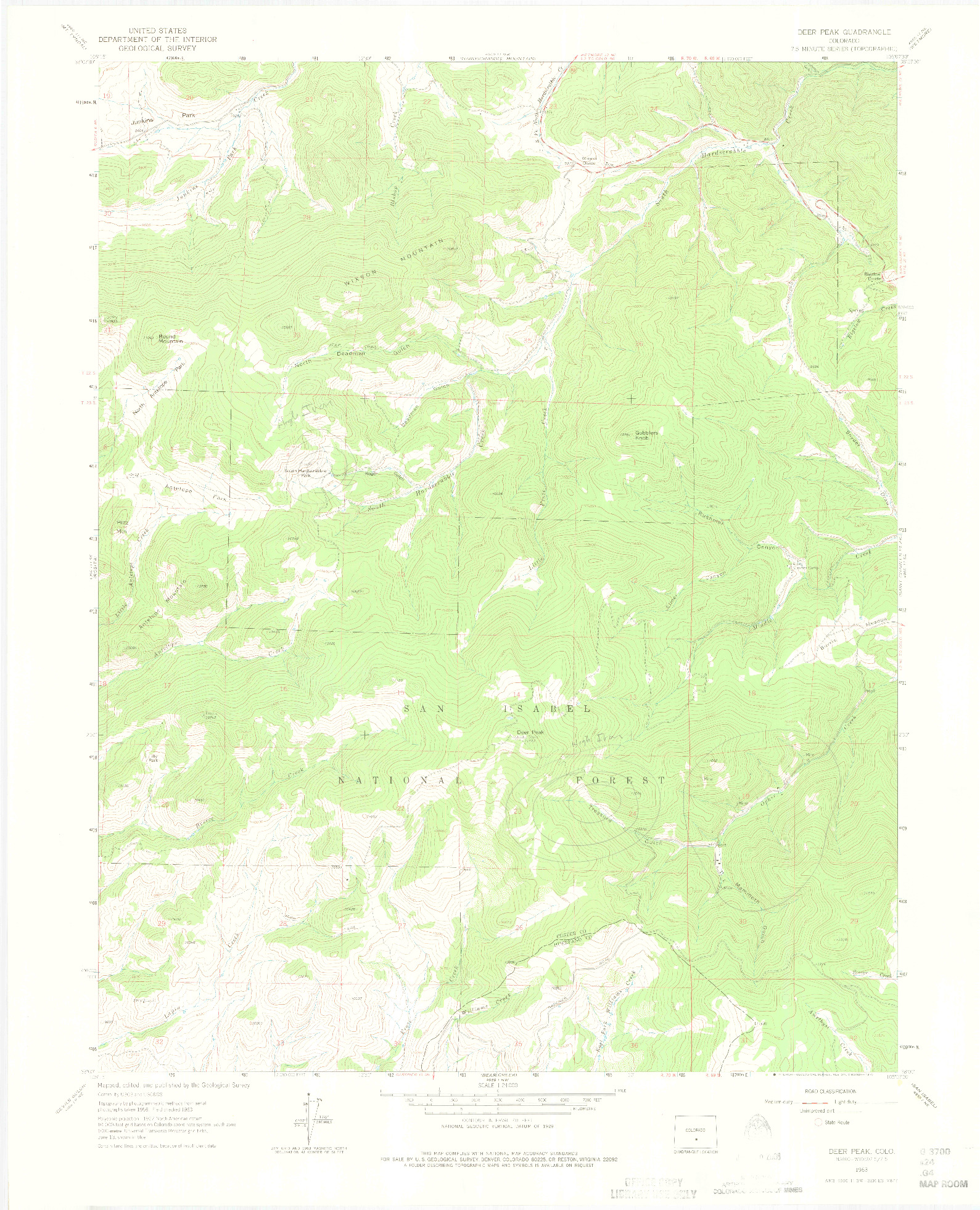 USGS 1:24000-SCALE QUADRANGLE FOR DEER PEAK, CO 1963