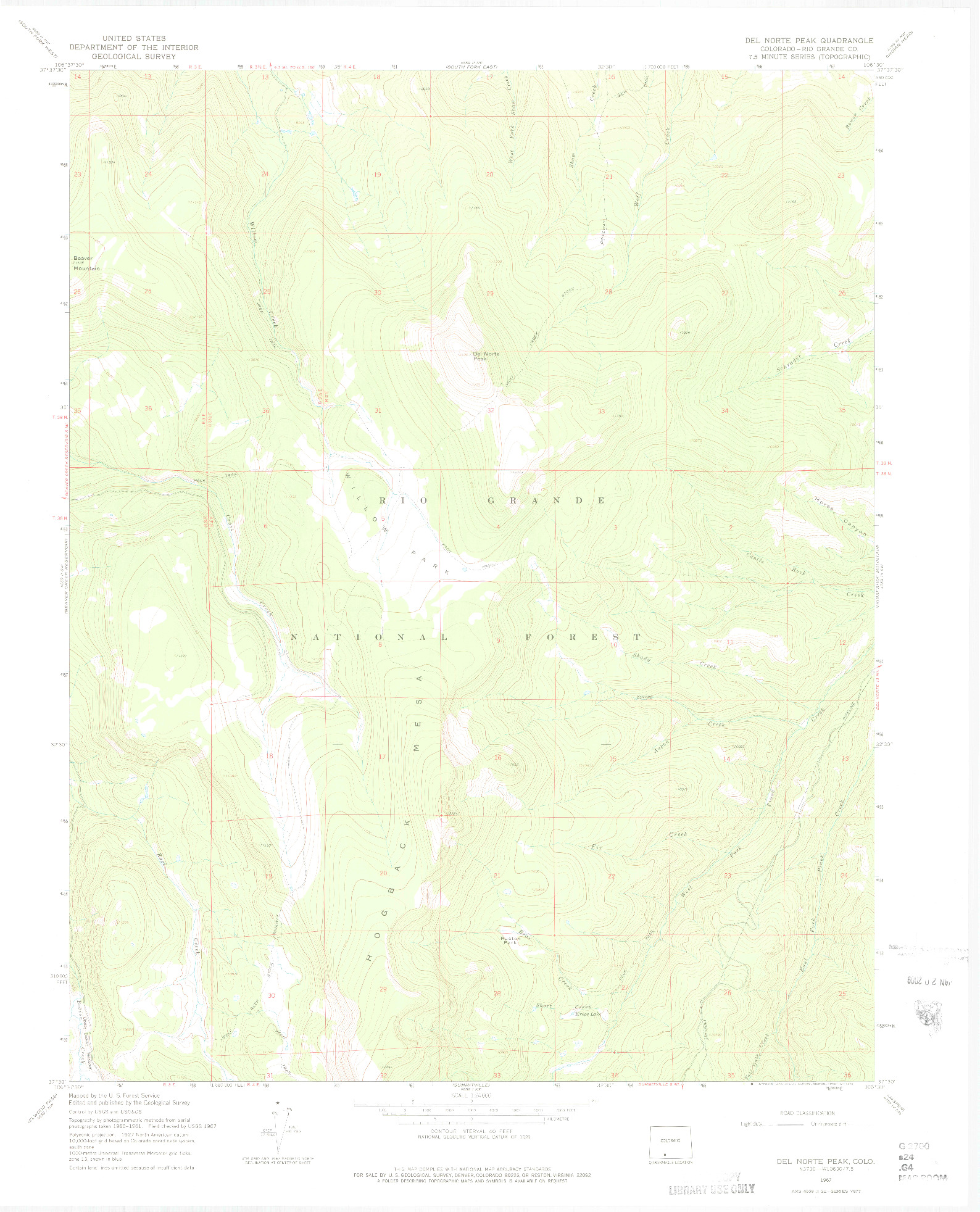 USGS 1:24000-SCALE QUADRANGLE FOR DEL NORTE PEAK, CO 1967