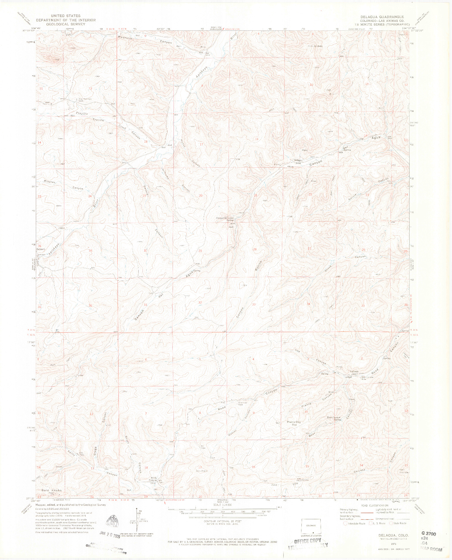 USGS 1:24000-SCALE QUADRANGLE FOR DELAGUA, CO 1971