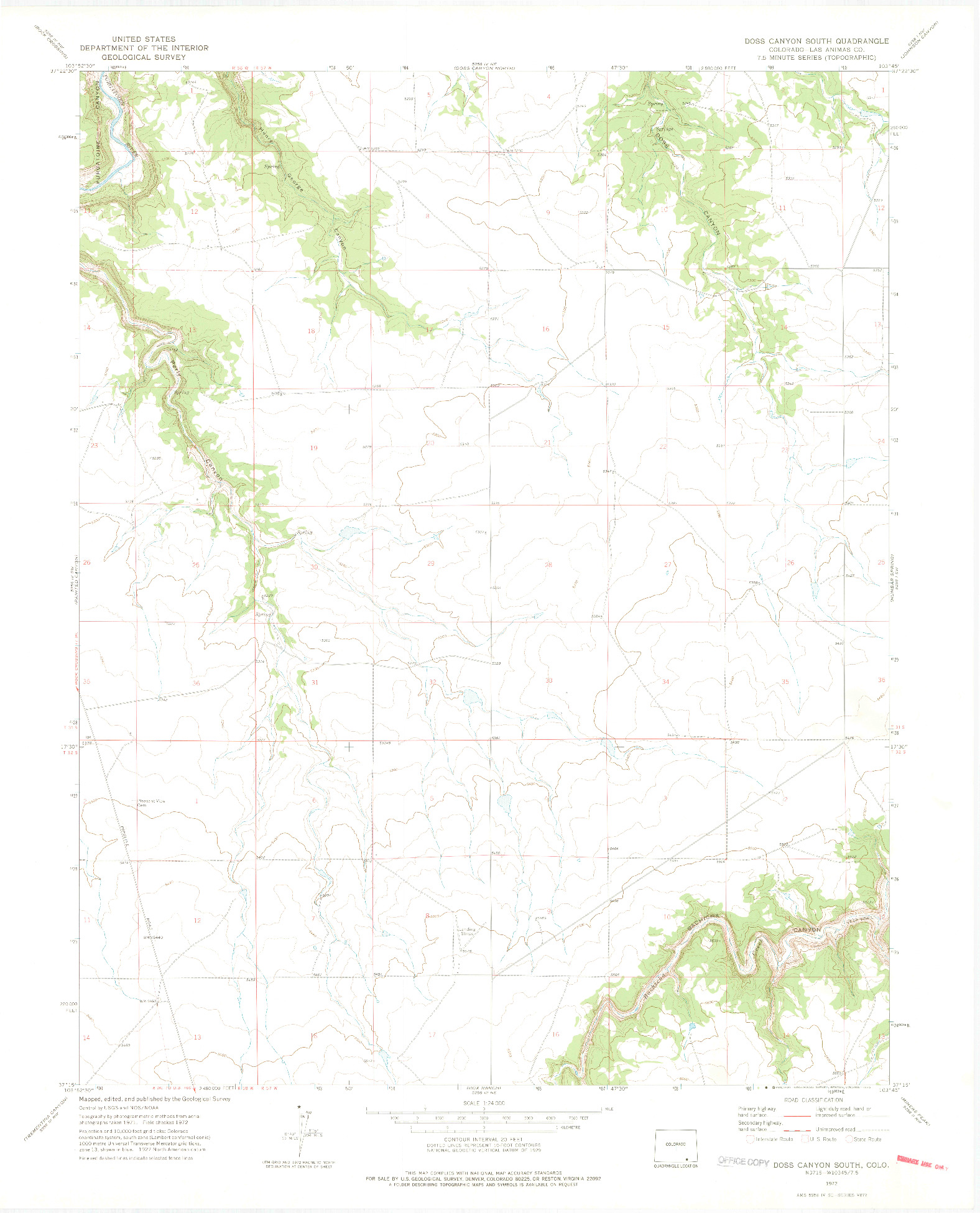 USGS 1:24000-SCALE QUADRANGLE FOR DOSS CANYON SOUTH, CO 1972