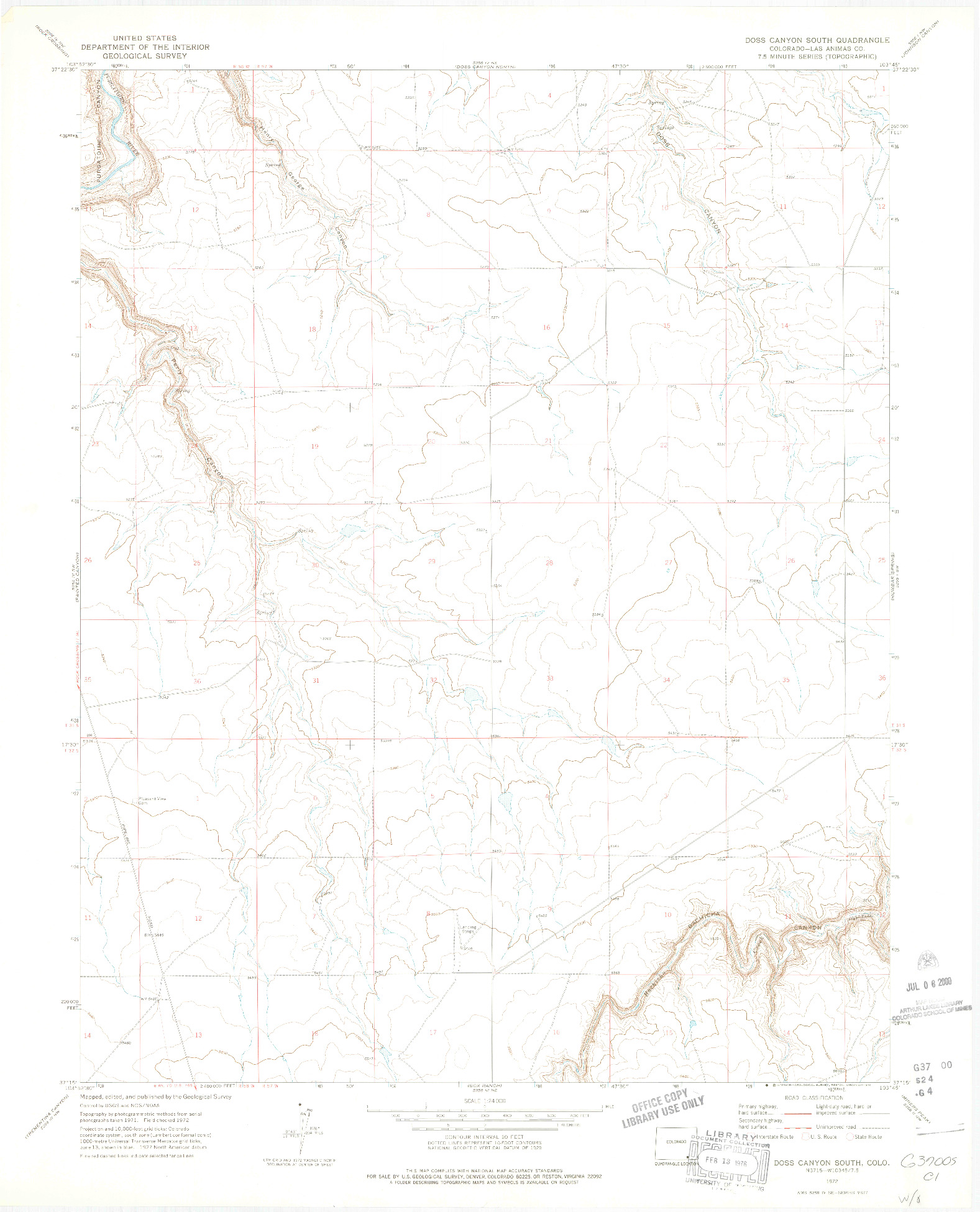 USGS 1:24000-SCALE QUADRANGLE FOR DOSS CANYON SOUTH, CO 1972
