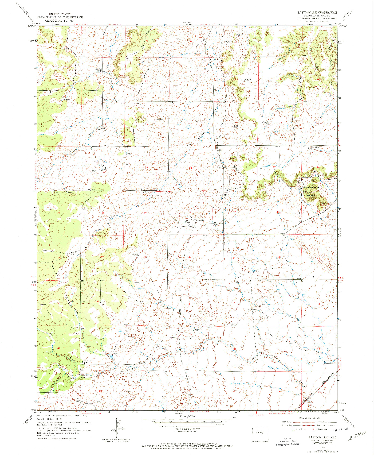 USGS 1:24000-SCALE QUADRANGLE FOR EASTONVILLE, CO 1954