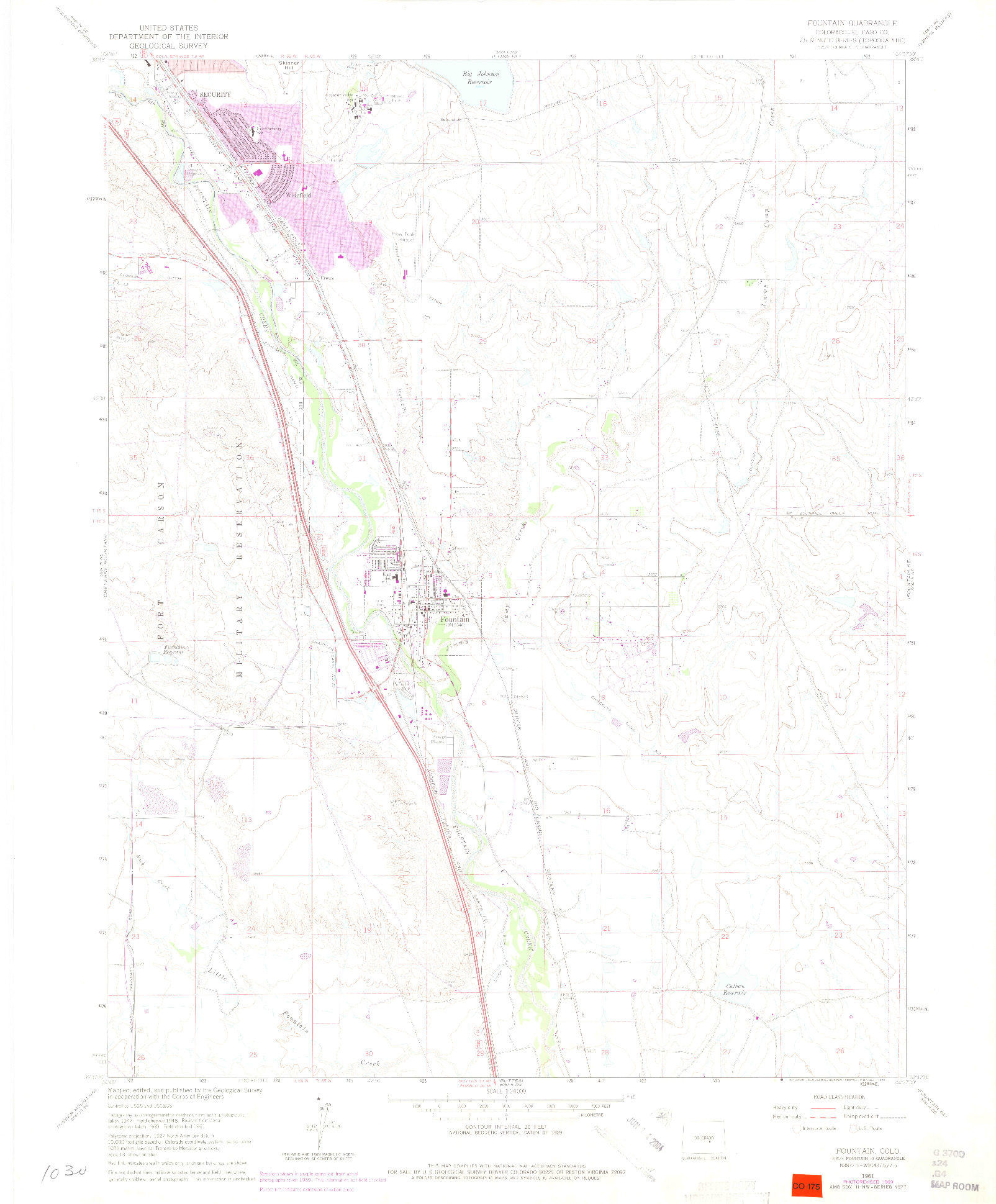 USGS 1:24000-SCALE QUADRANGLE FOR FOUNTAIN, CO 1961