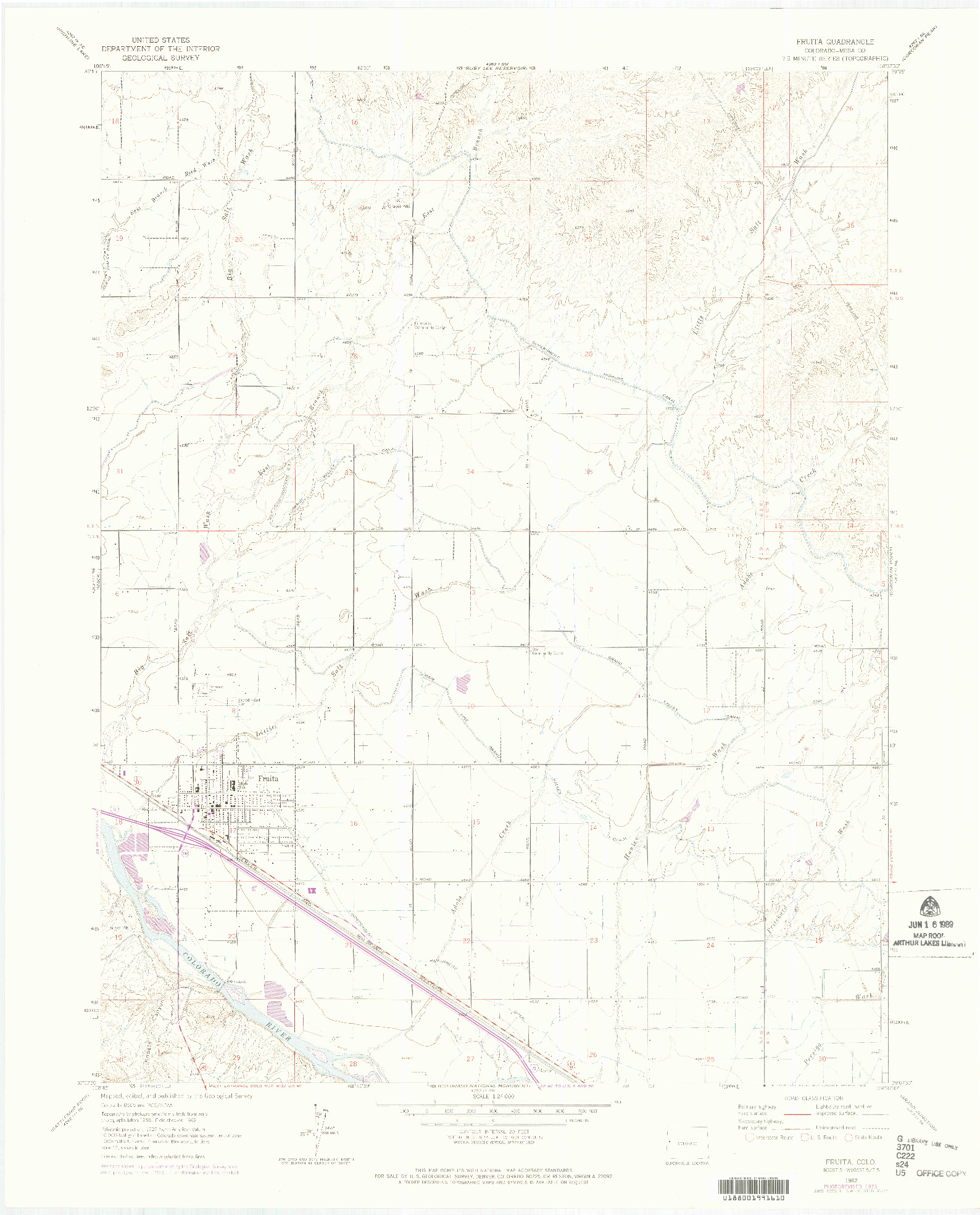 USGS 1:24000-SCALE QUADRANGLE FOR FRUITA, CO 1962