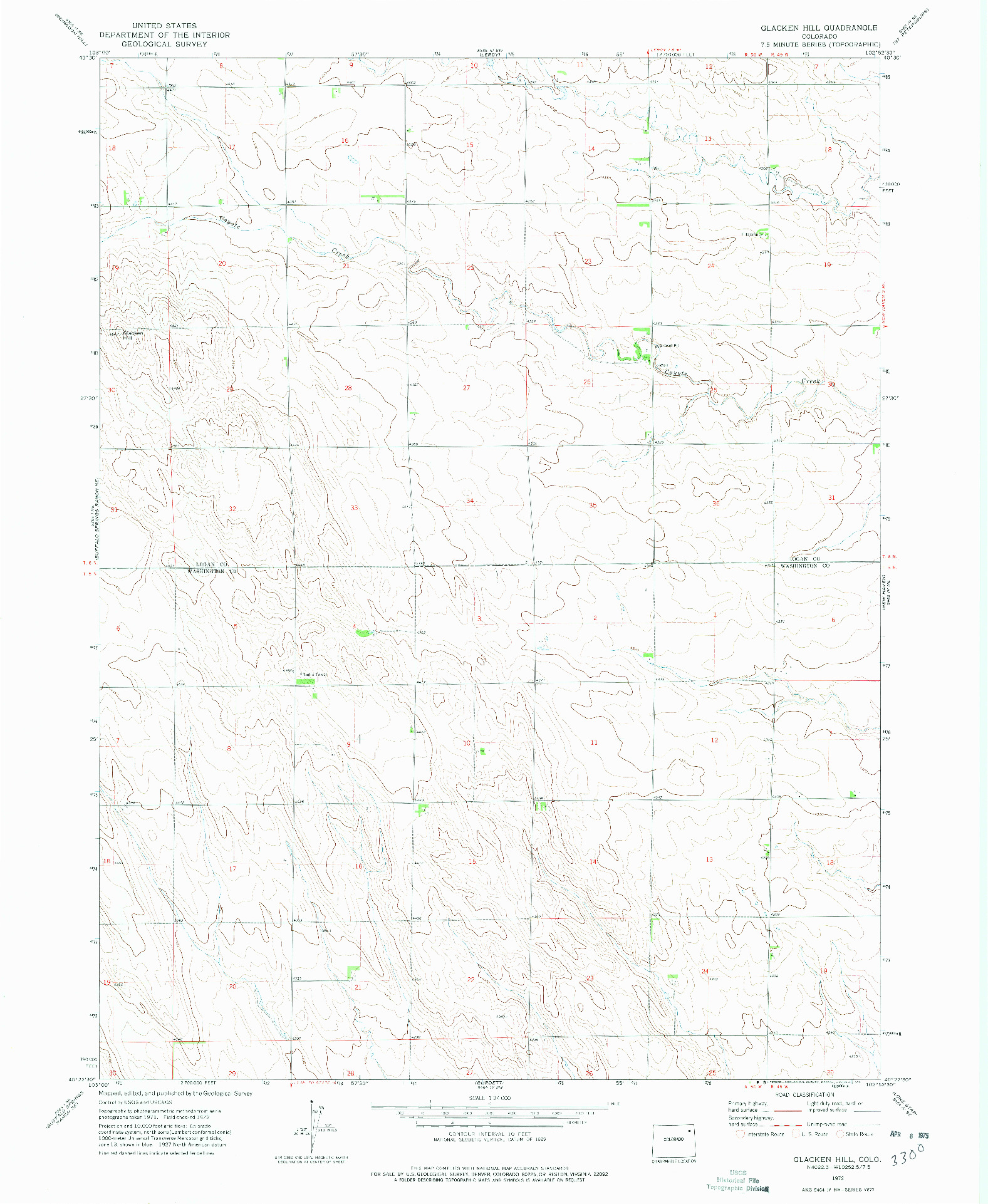 USGS 1:24000-SCALE QUADRANGLE FOR GLACKEN HILL, CO 1972