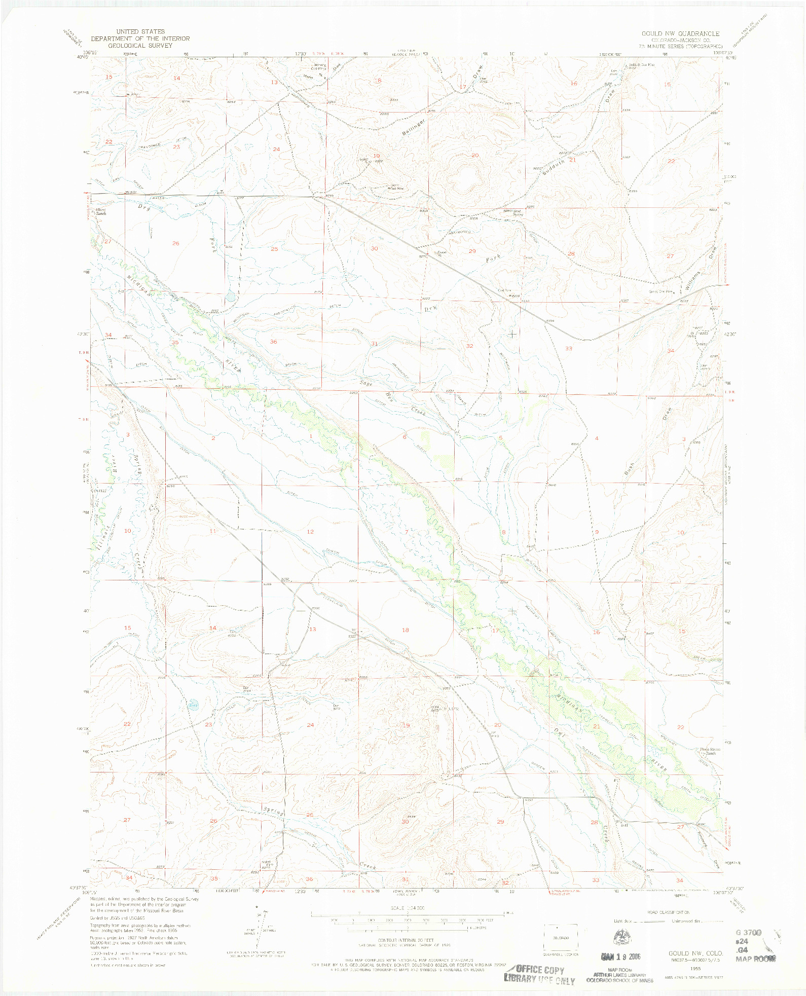 USGS 1:24000-SCALE QUADRANGLE FOR GOULD NW, CO 1955