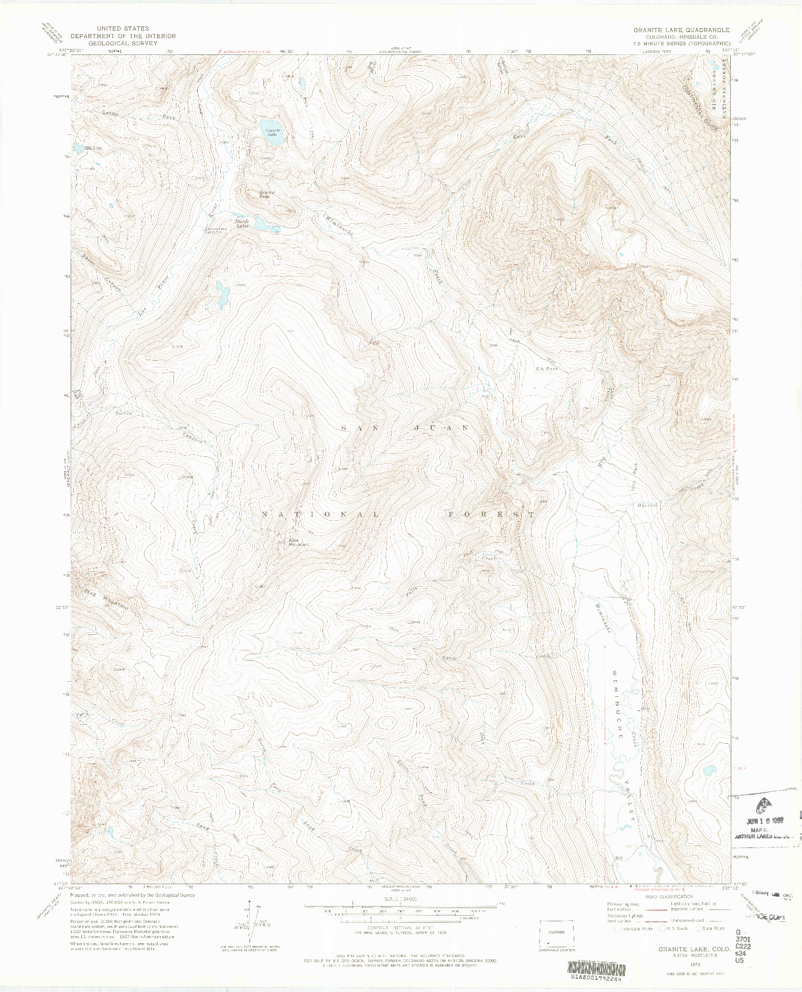 USGS 1:24000-SCALE QUADRANGLE FOR GRANITE LAKE, CO 1973