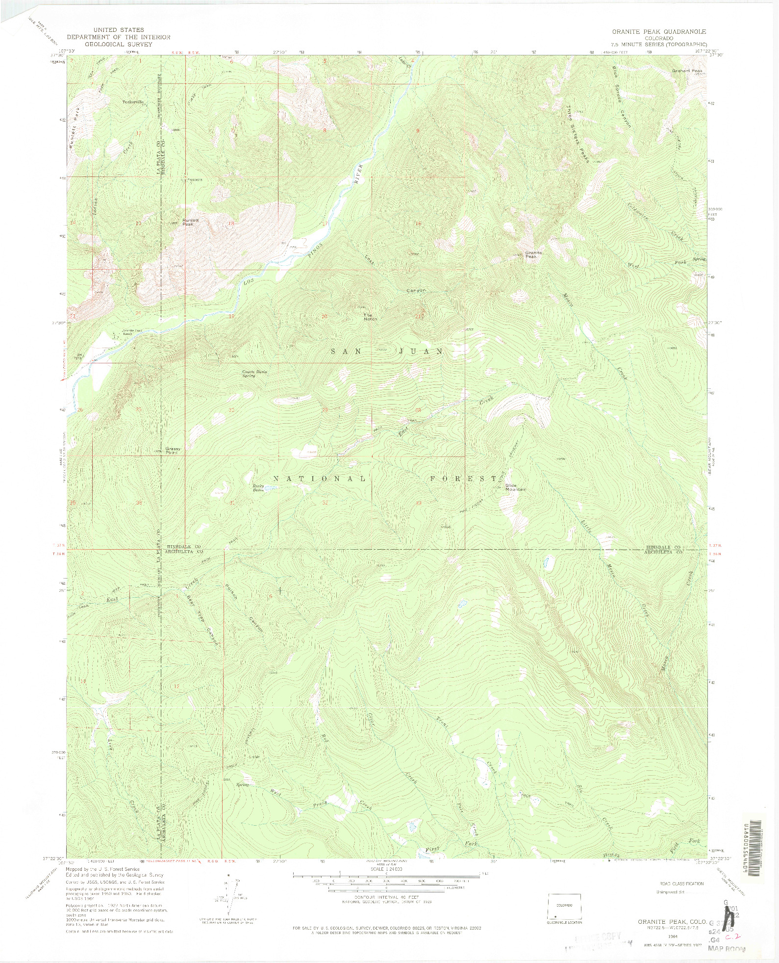 USGS 1:24000-SCALE QUADRANGLE FOR GRANITE PEAK, CO 1964