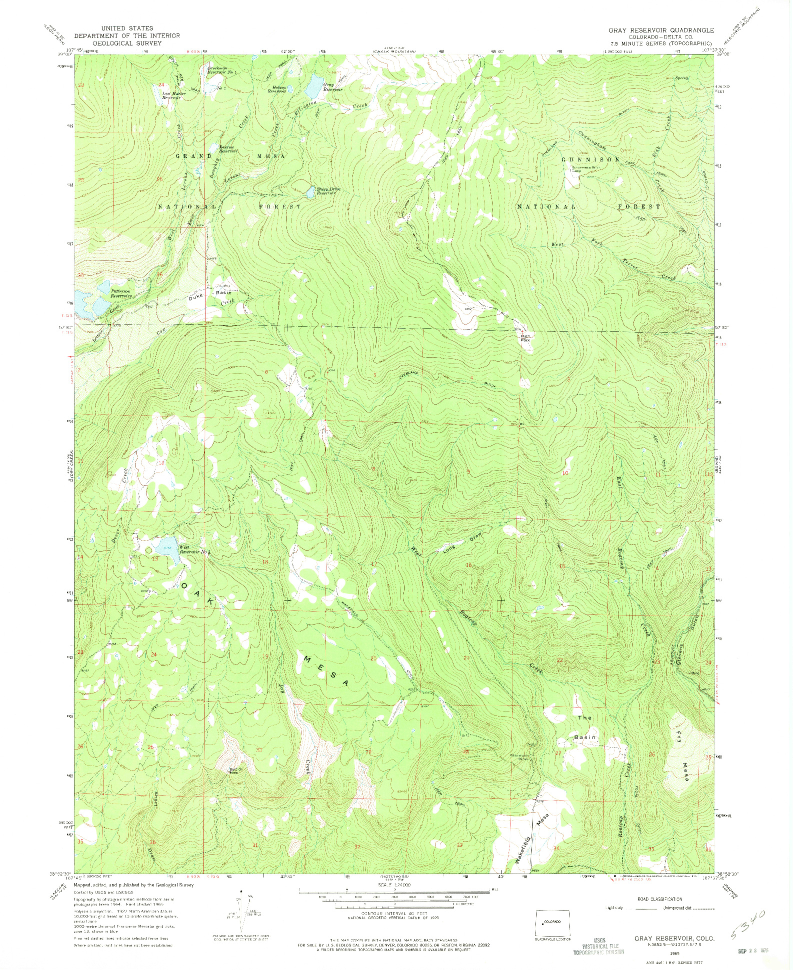 USGS 1:24000-SCALE QUADRANGLE FOR GRAY RESERVOIR, CO 1965