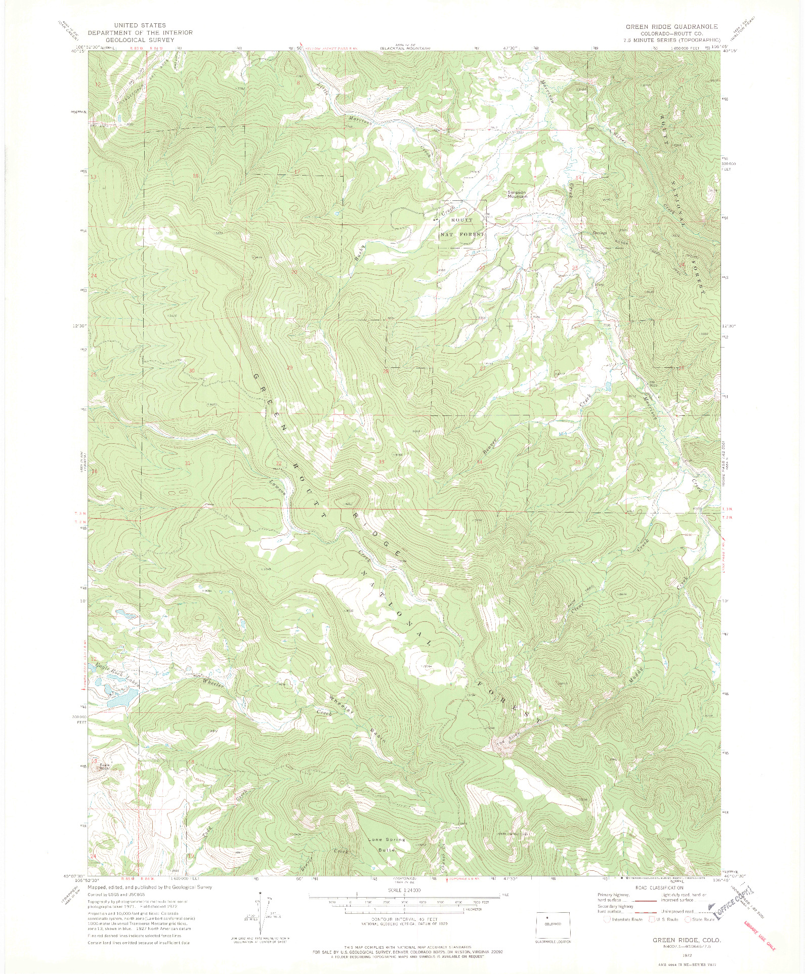 USGS 1:24000-SCALE QUADRANGLE FOR GREEN RIDGE, CO 1972