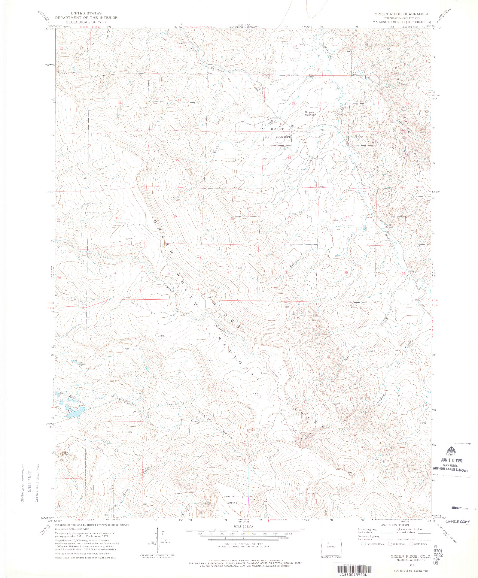 USGS 1:24000-SCALE QUADRANGLE FOR GREEN RIDGE, CO 1972