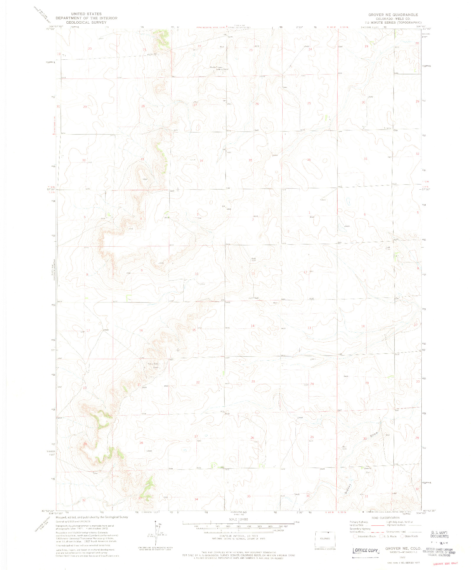 USGS 1:24000-SCALE QUADRANGLE FOR GROVER NE, CO 1972
