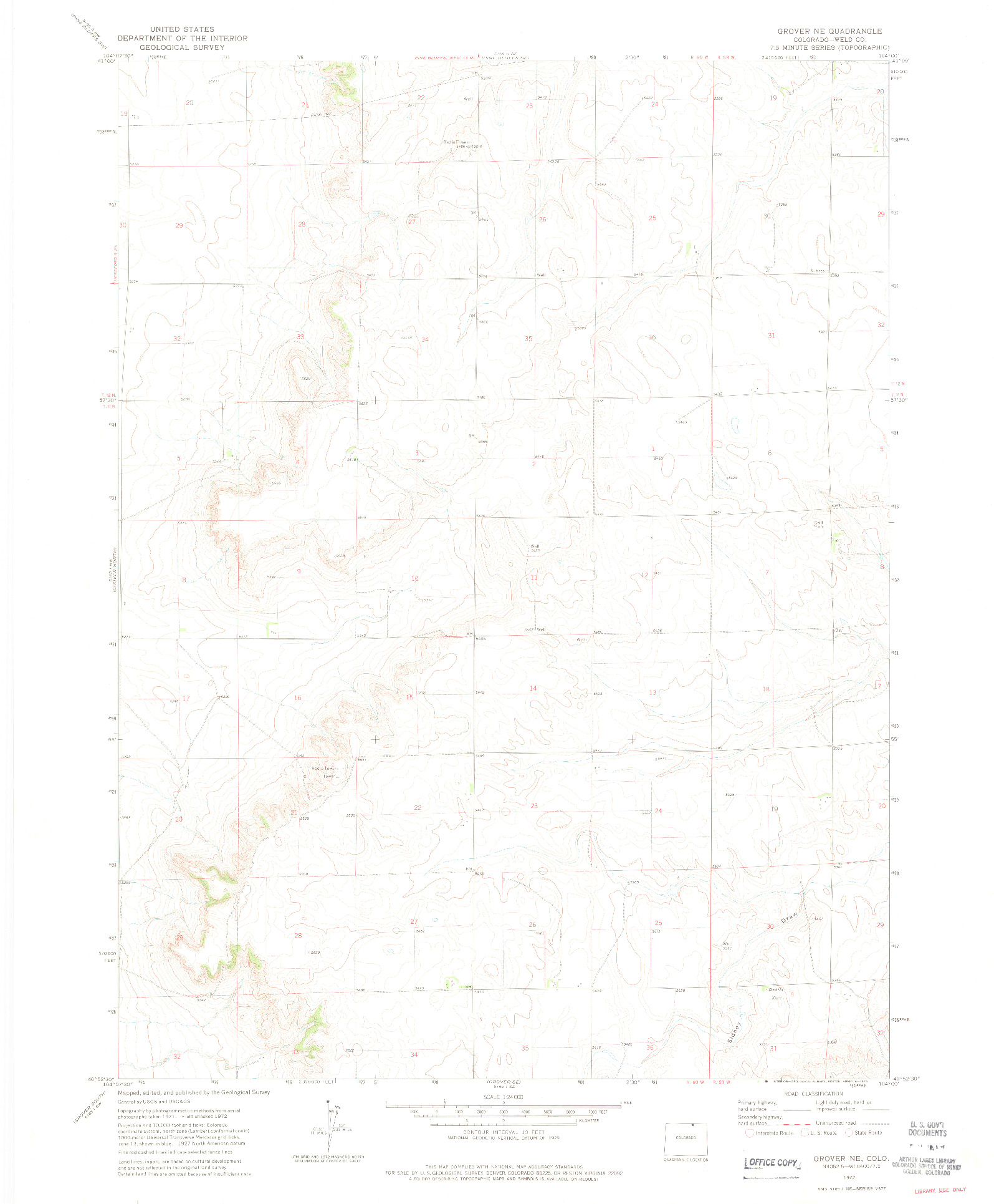 USGS 1:24000-SCALE QUADRANGLE FOR GROVER NE, CO 1972