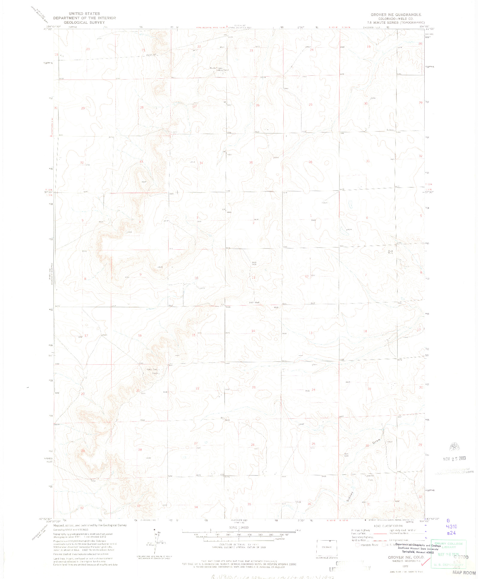 USGS 1:24000-SCALE QUADRANGLE FOR GROVER NE, CO 1972