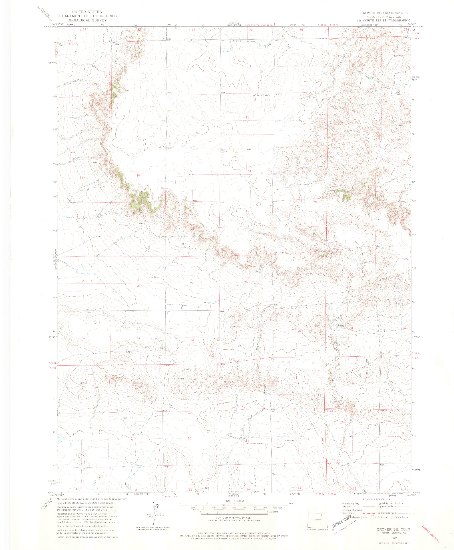 USGS 1:24000-SCALE QUADRANGLE FOR GROVER SE, CO 1972