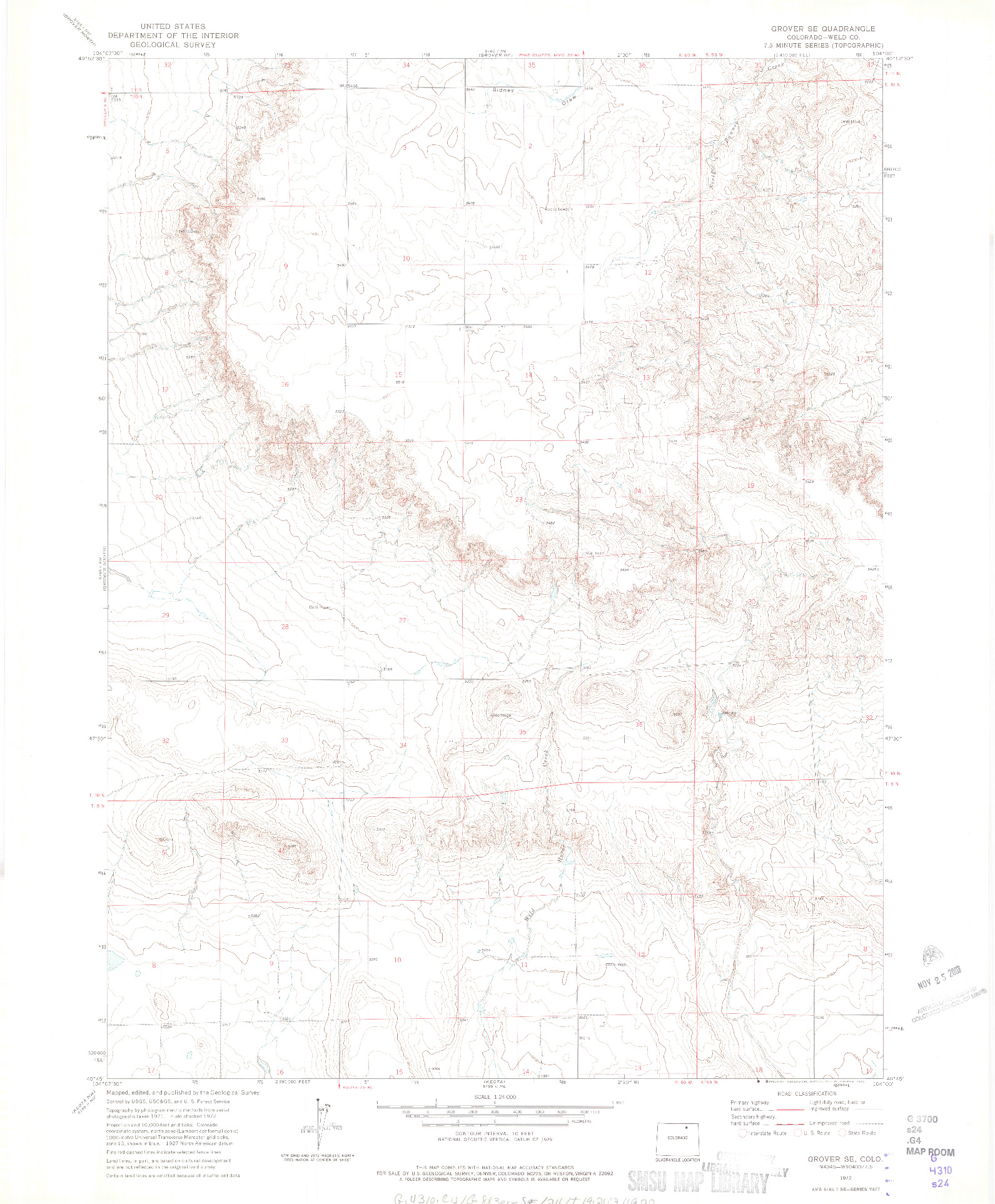 USGS 1:24000-SCALE QUADRANGLE FOR GROVER SE, CO 1972