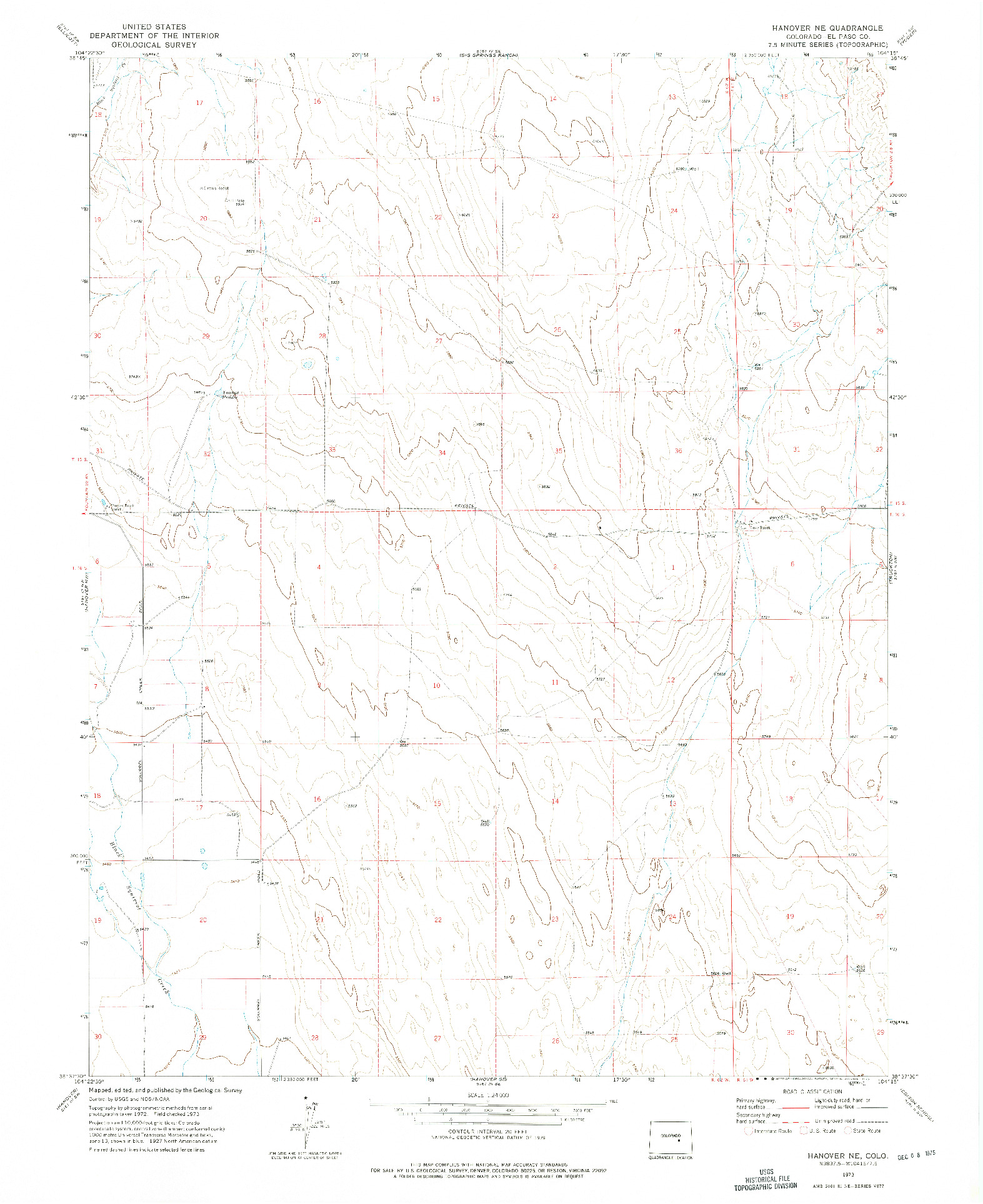 USGS 1:24000-SCALE QUADRANGLE FOR HANOVER NE, CO 1973