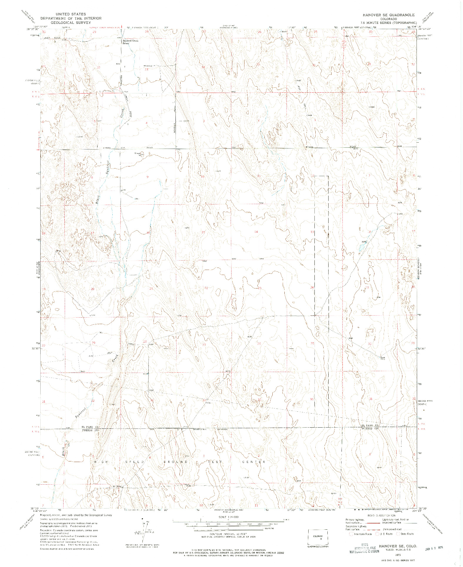 USGS 1:24000-SCALE QUADRANGLE FOR HANOVER SE, CO 1973
