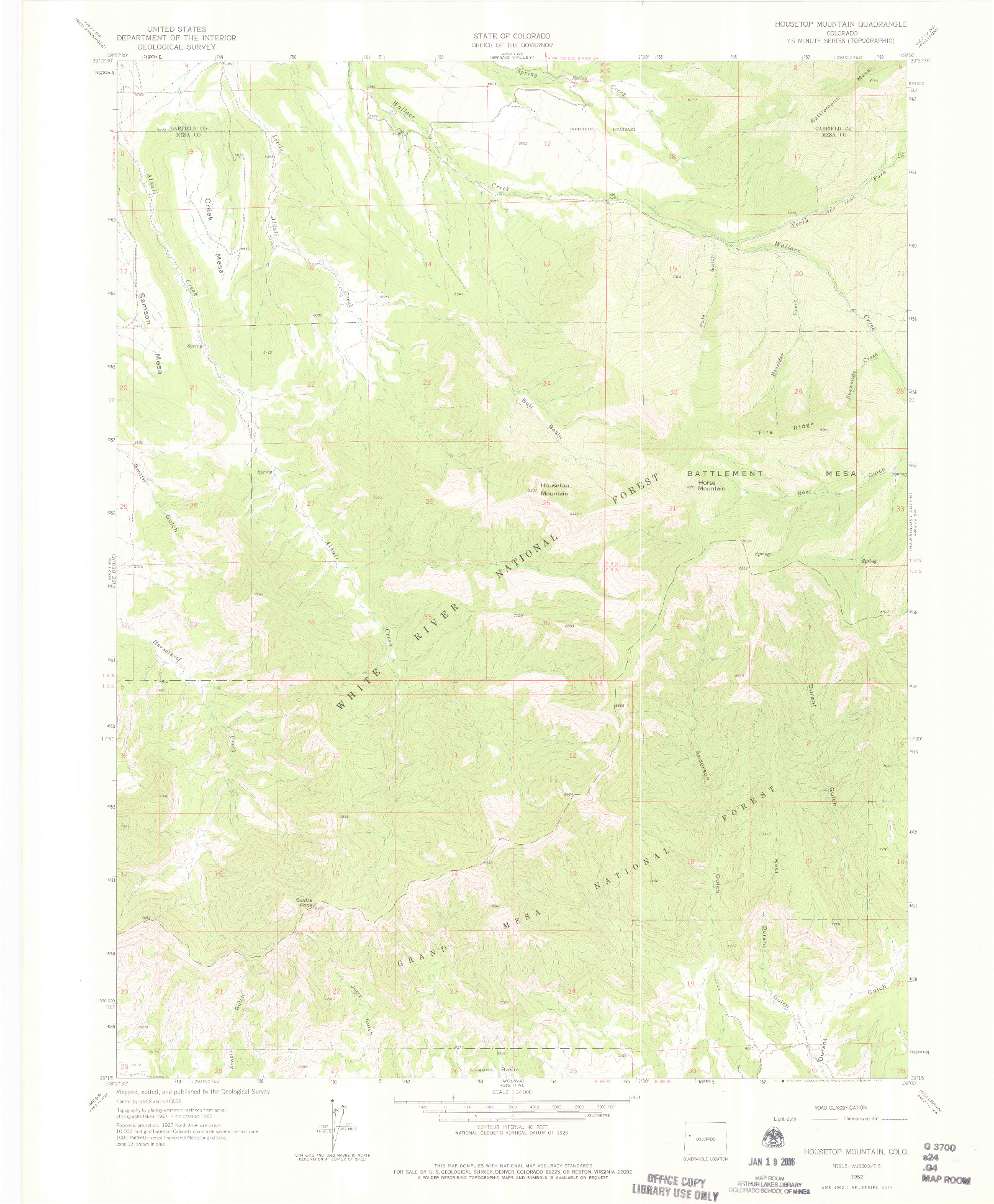 USGS 1:24000-SCALE QUADRANGLE FOR HOUSETOP MOUNTAIN, CO 1962